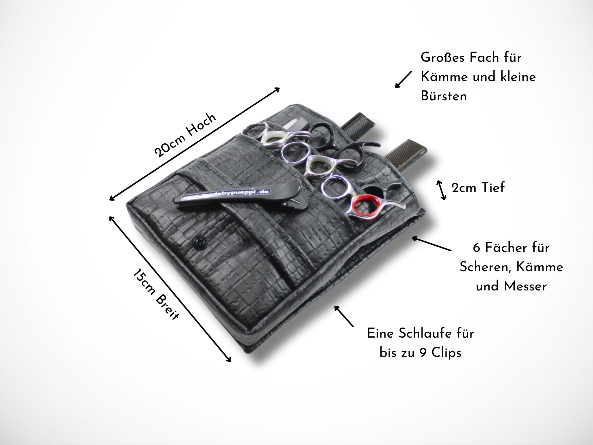 Kunstleder Friseur Scherentasche geprägt in schwarz für Friseurscheren Friseurwerkzeug im Friseursalon