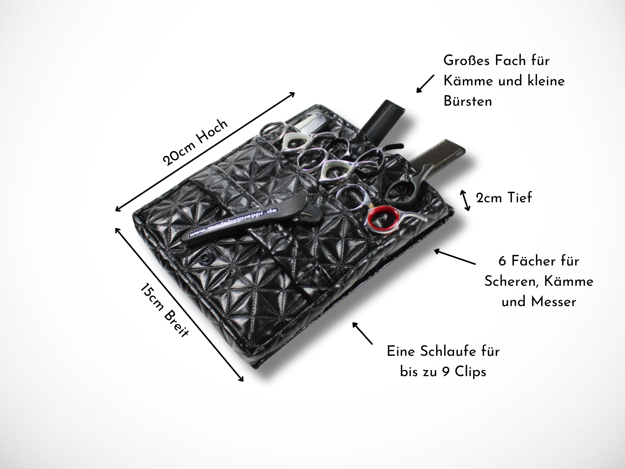 Friseurtasche in schwarz aus Kunstleder für Friseure im Friseursalon als Gürteltasche für Friseurscheren