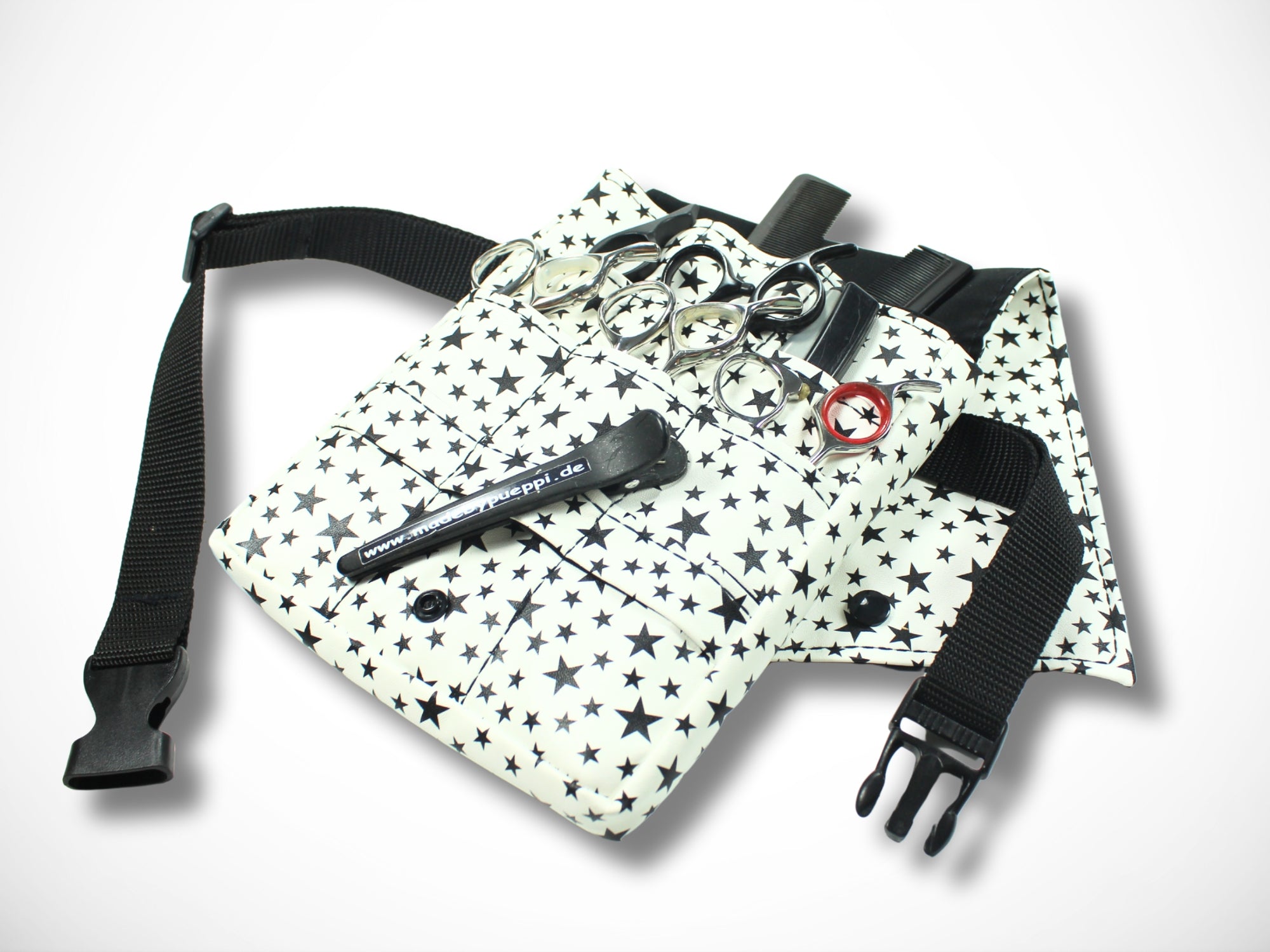 Friseurtasche Kunstleder Sterne Weiß Schwarz für Friseurscheren im Friseursalon