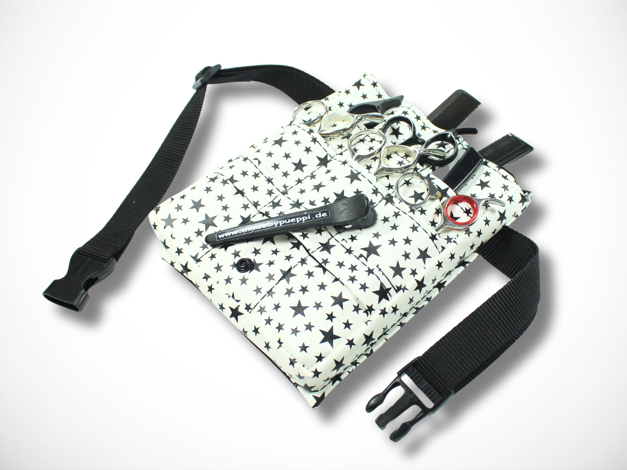 Friseurtasche Kunstleder Sterne Weiß Schwarz für Friseurscheren im Friseursalon