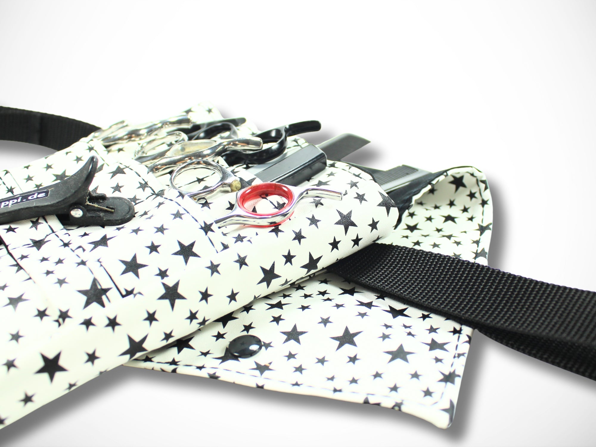 Friseurtasche Kunstleder Sterne Weiß Schwarz für Friseurscheren im Friseursalon