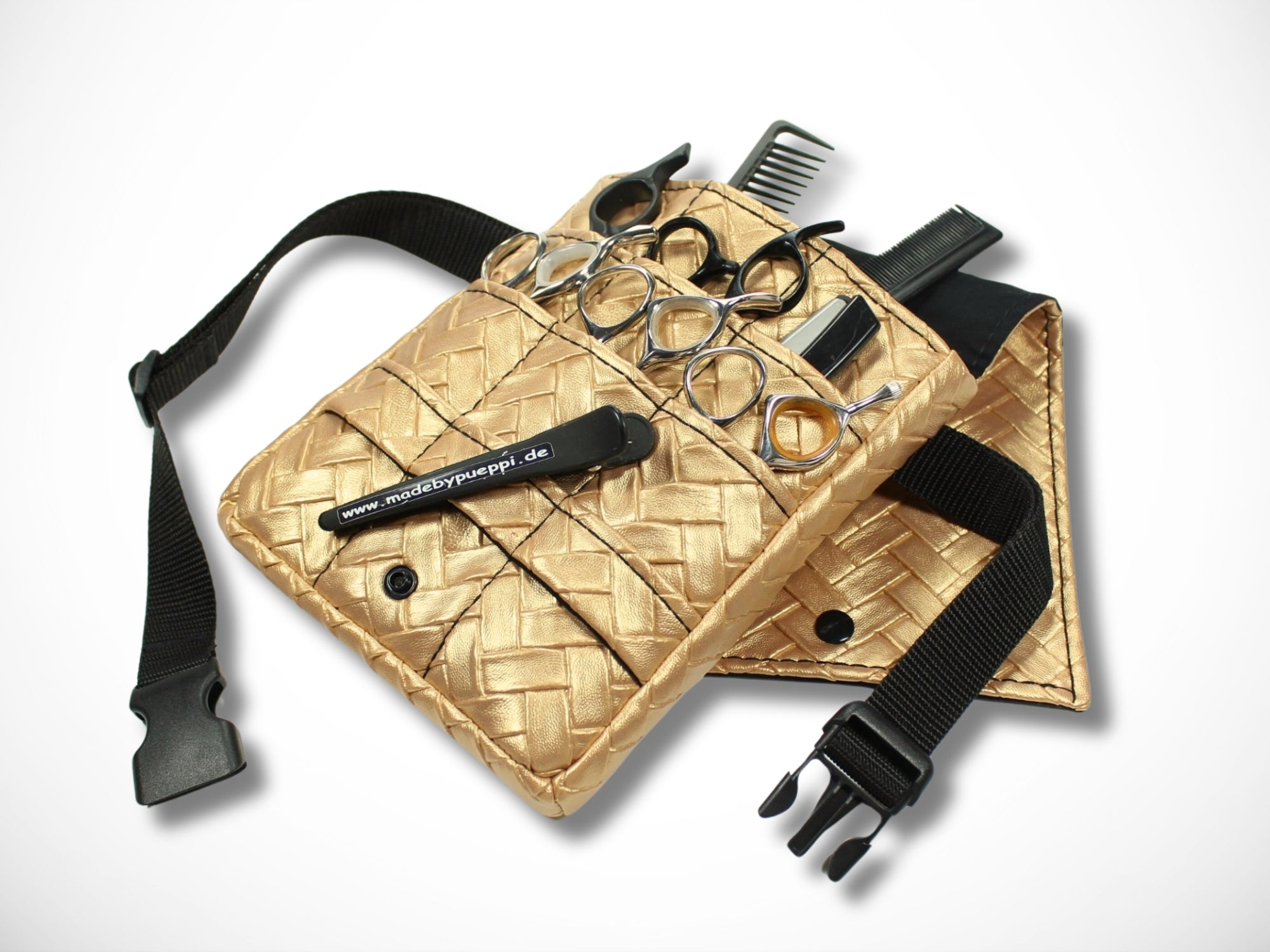 Kunstleder Friseurtasche in Gold im Fischgräten Design Scherentasche für Friseur Werkzeugtasche für Friseurin