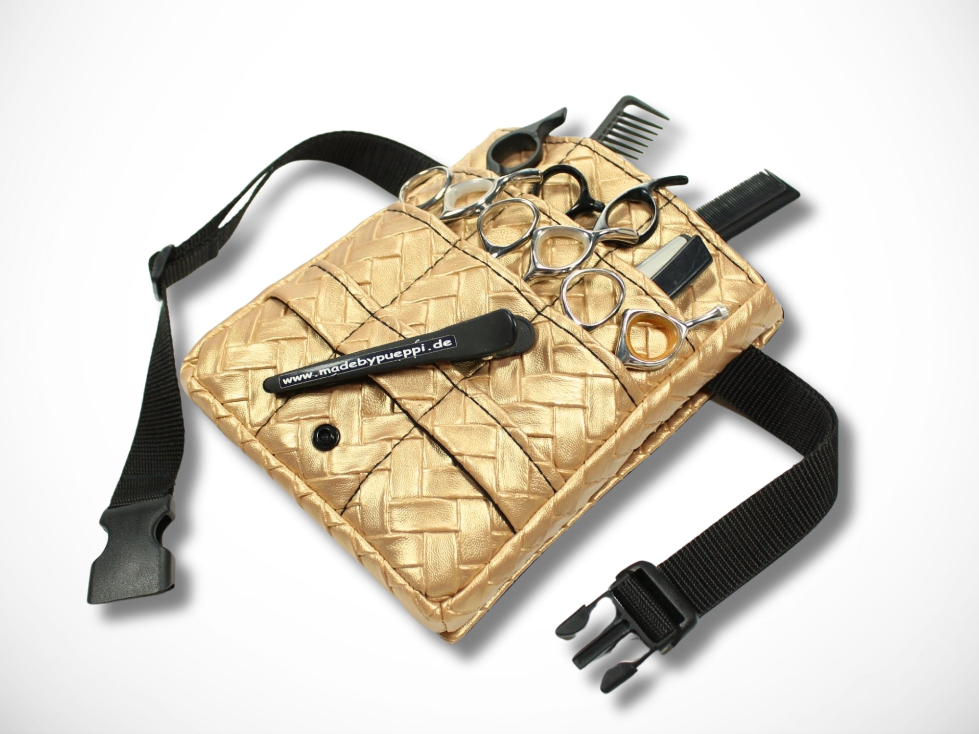 Kunstleder Friseurtasche in Gold im Fischgräten Design Scherentasche für Friseur Werkzeugtasche für Friseurin