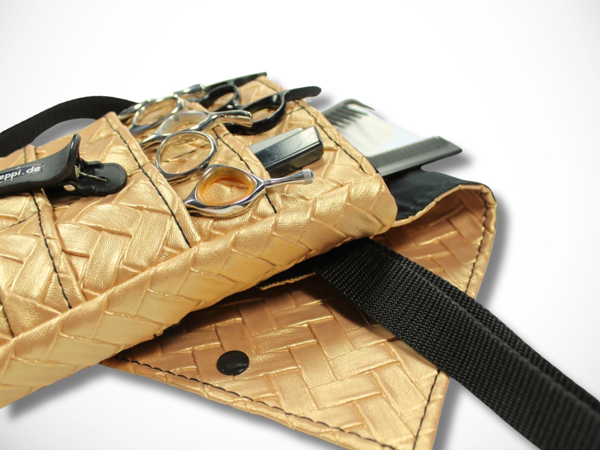 Kunstleder Friseurtasche in Gold im Fischgräten Design Scherentasche für Friseur Werkzeugtasche für Friseurin