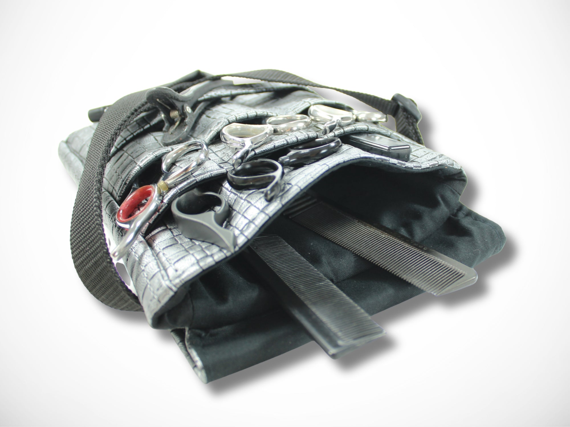 Graue Kunstleder Friseur Werkzeugtasche für Friseurscheren im Friseursalon