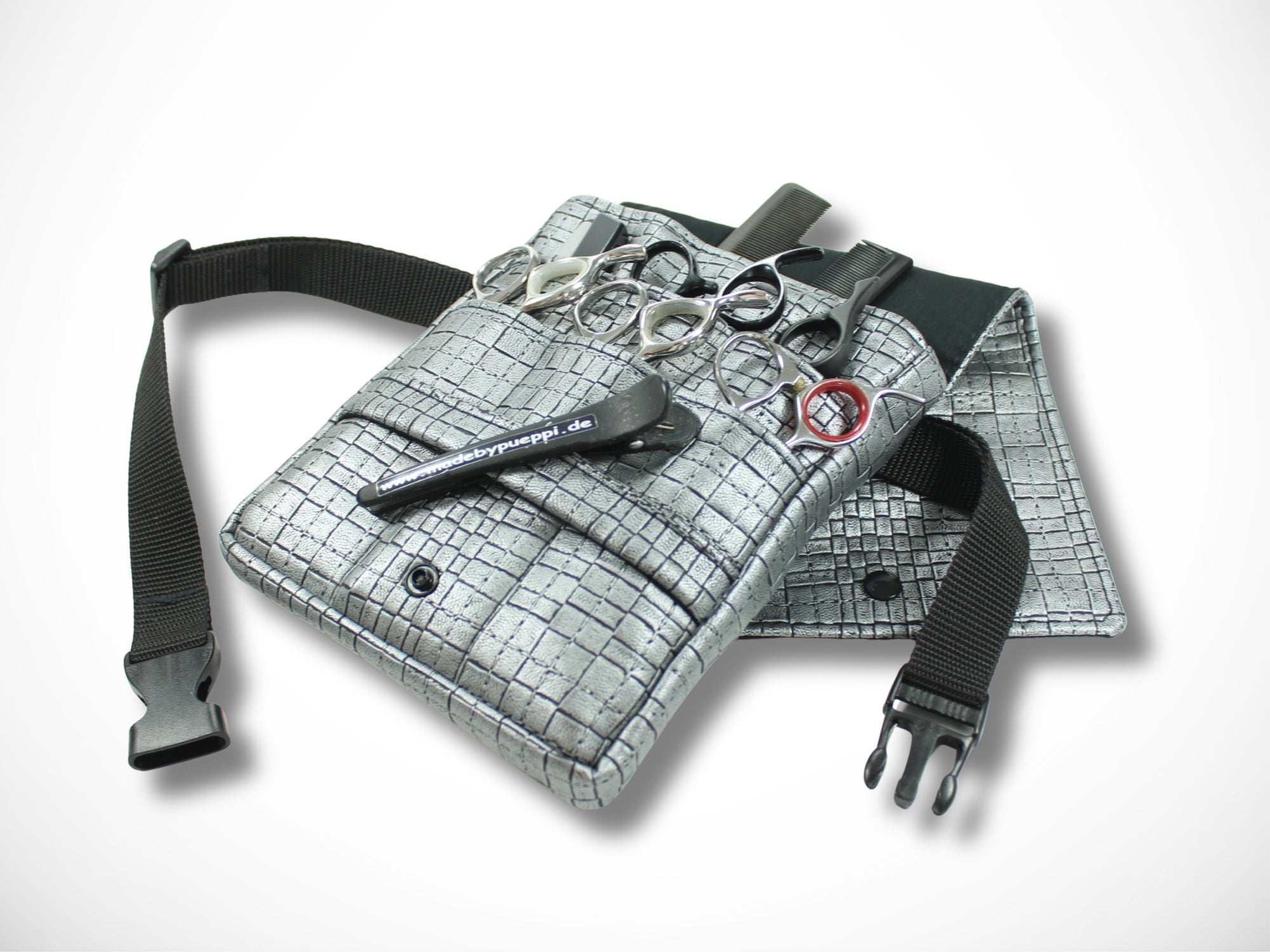 Graue Kunstleder Friseur Werkzeugtasche für Friseurscheren im Friseursalon