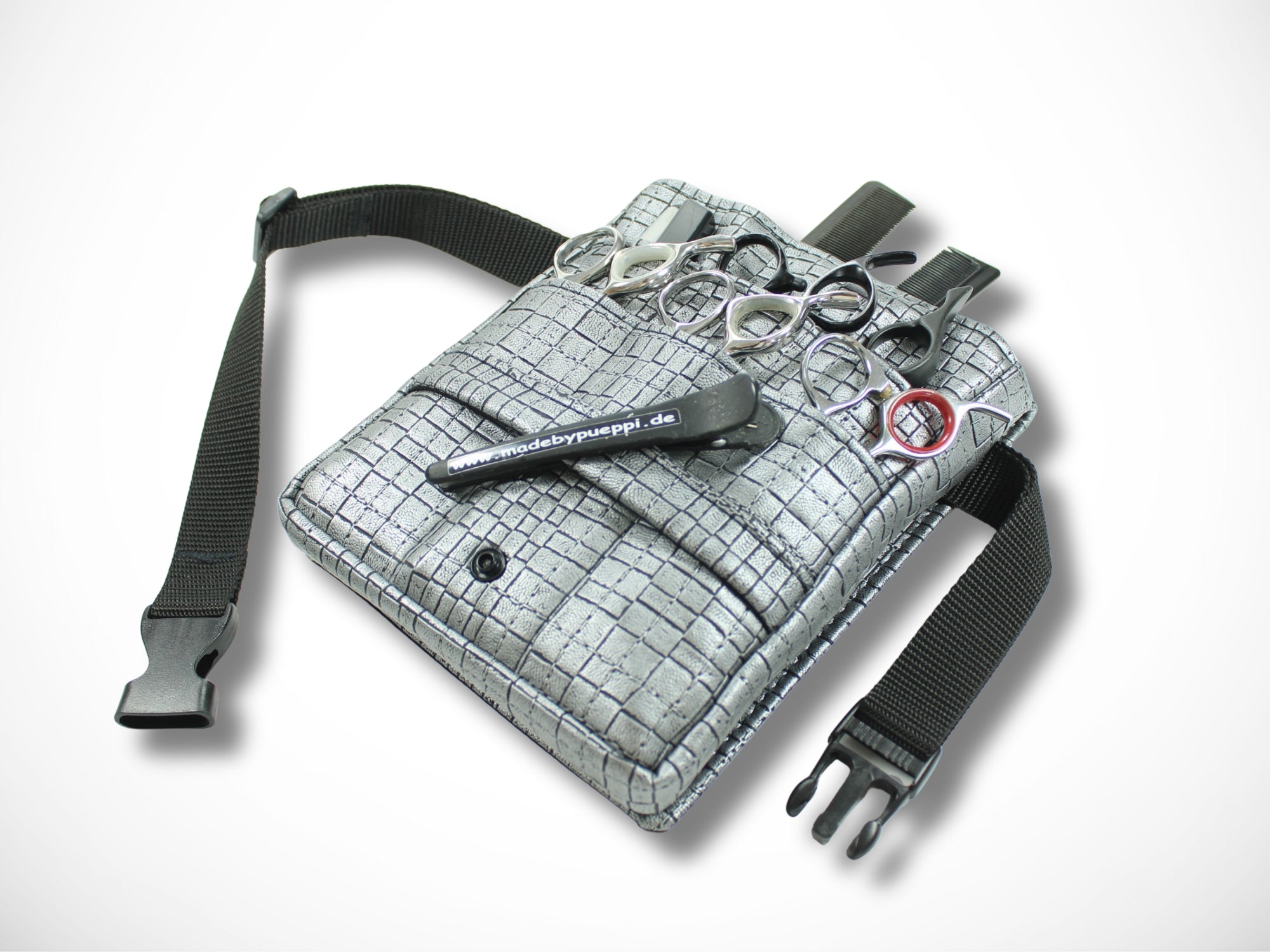 Graue Kunstleder Friseur Werkzeugtasche für Friseurscheren im Friseursalon