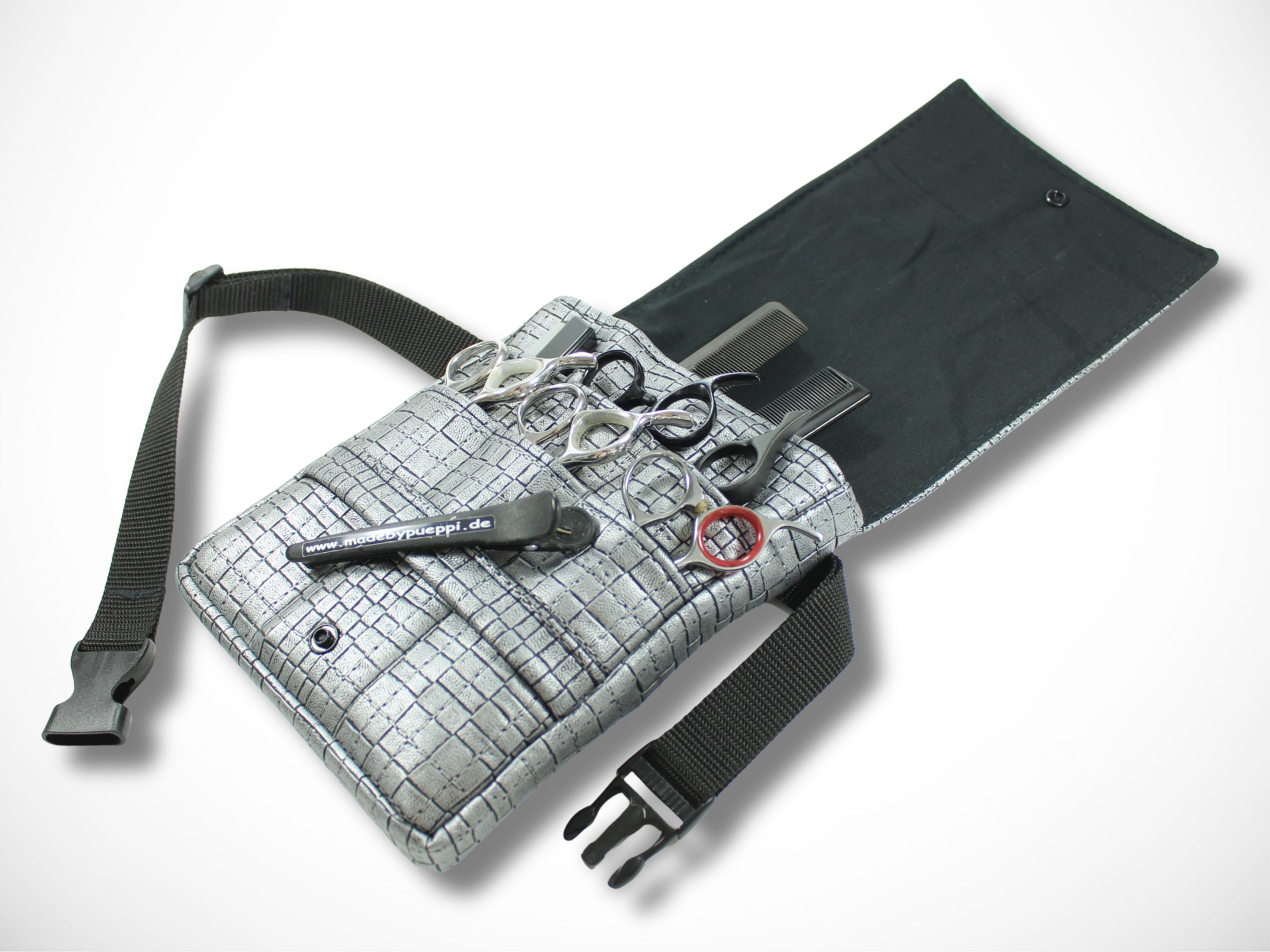 Graue Kunstleder Friseur Werkzeugtasche für Friseurscheren im Friseursalon