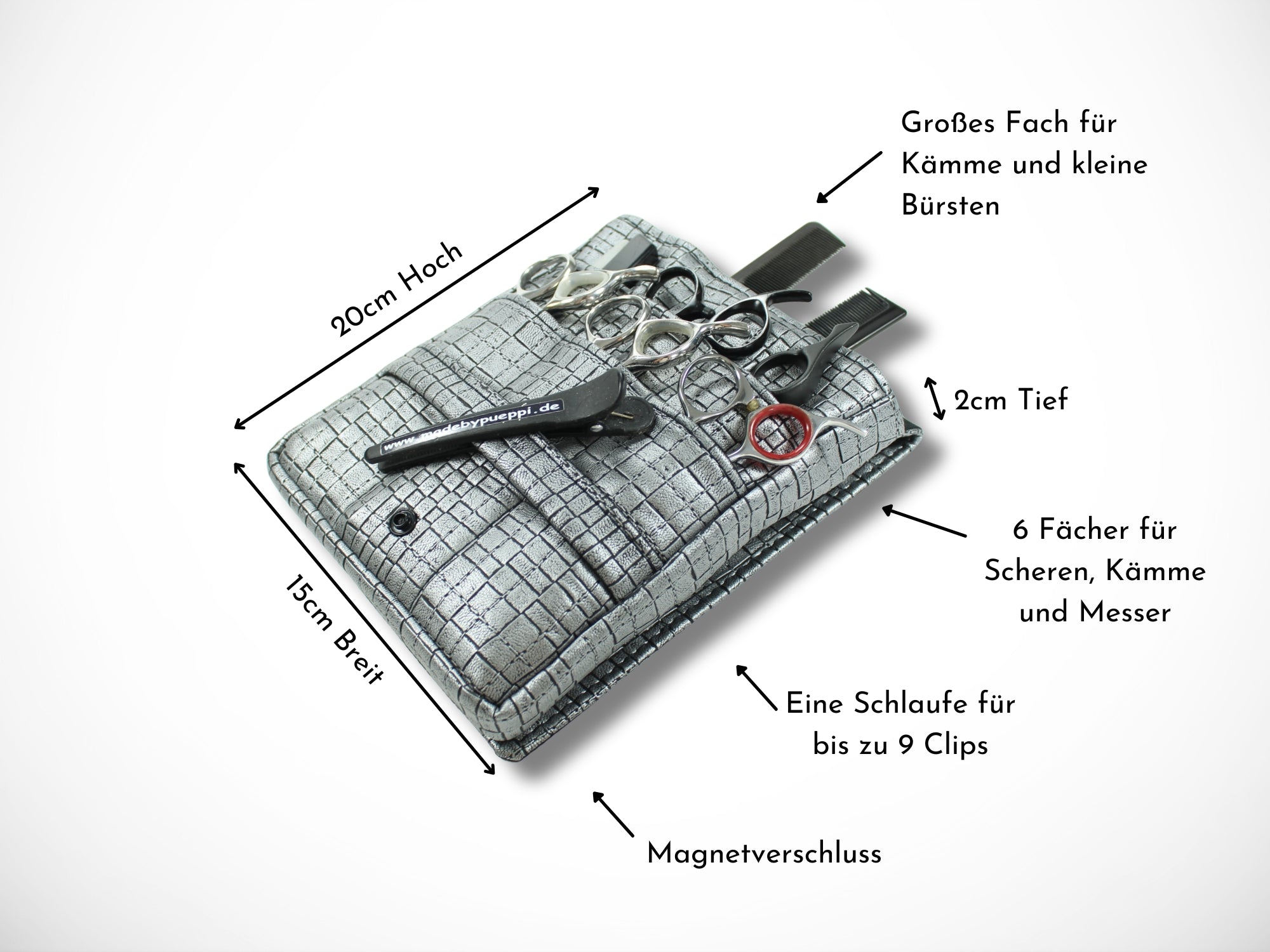 Graue Kunstleder Friseur Werkzeugtasche für Friseurscheren im Friseursalon