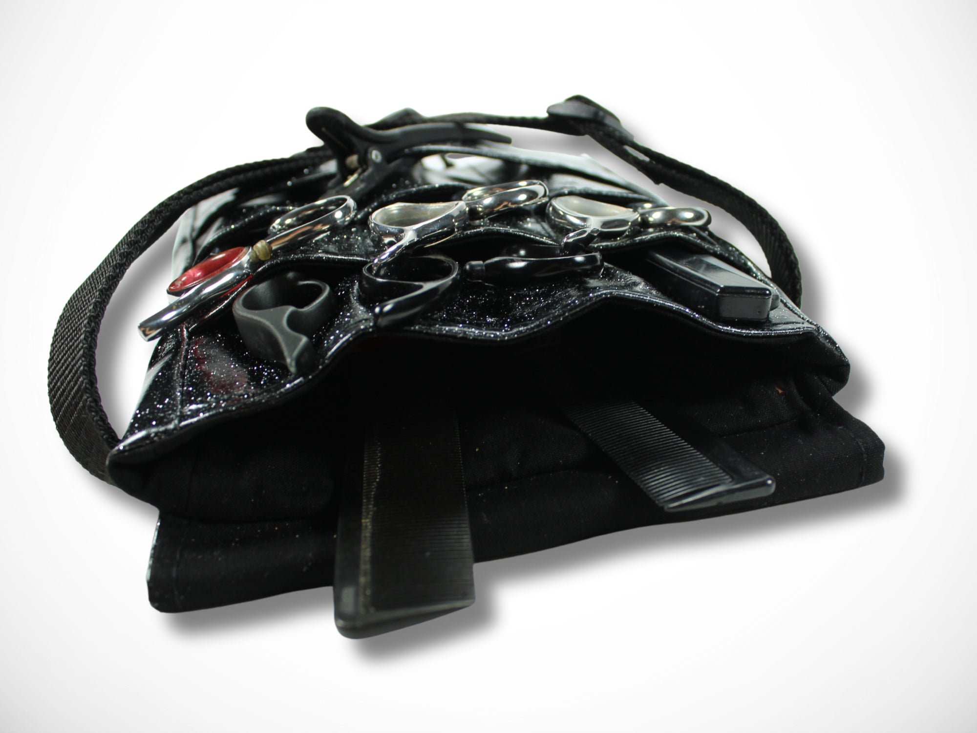 Friseur Werkzeugtasche Aus Echtem Leder - Mit Scherenfächern & Handytasche, Schwarz, Revolverhalter Design