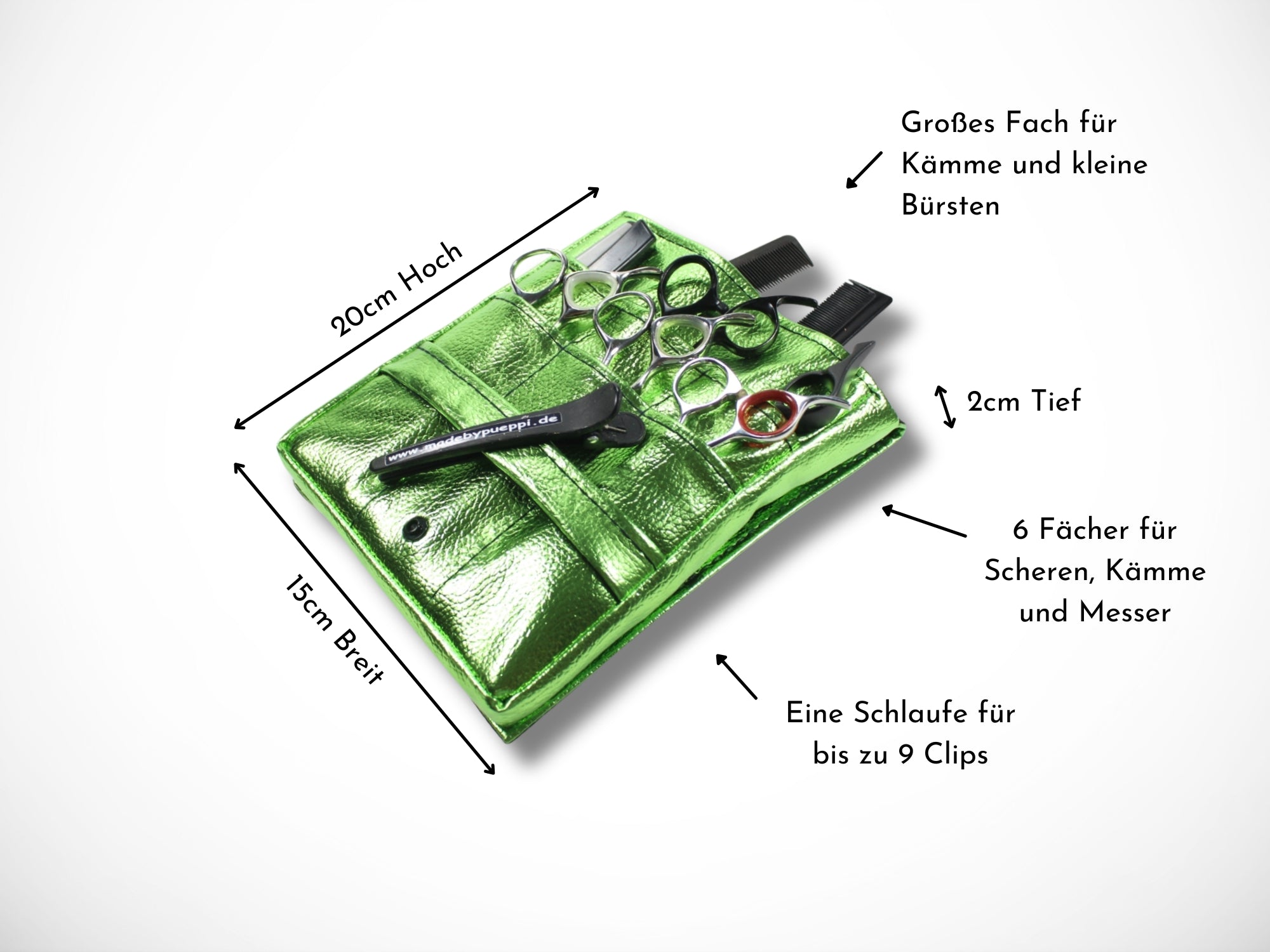 Friseur Werkzeugtasche Metallic Grün für Friseurscheren Friseurin im Friseursalon