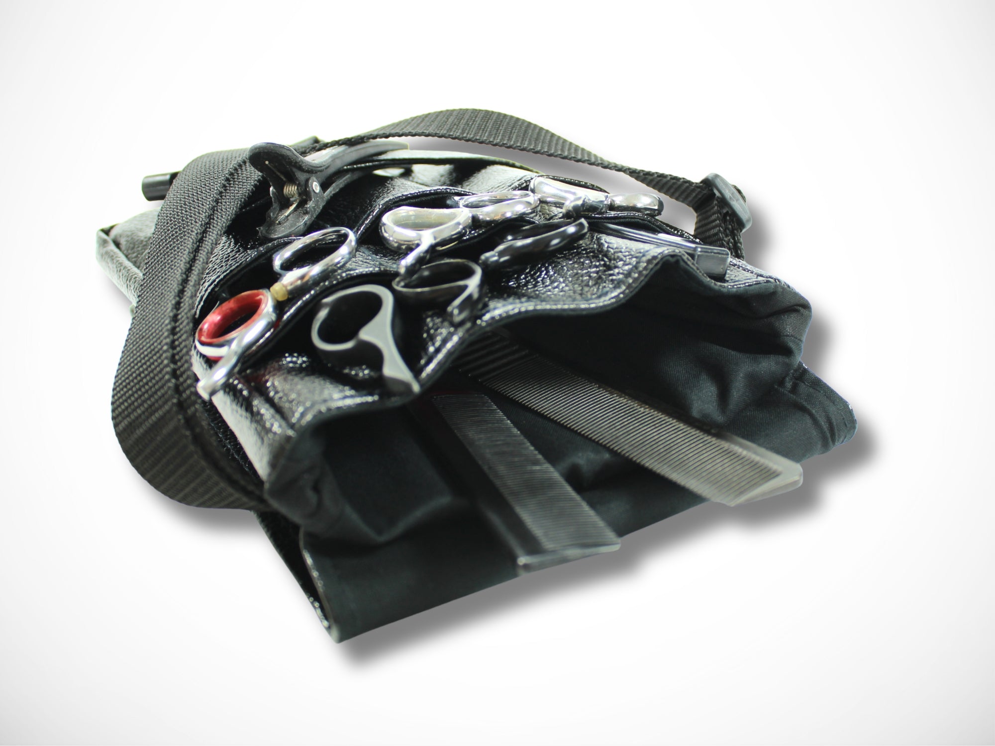 Kunstleder Friseur Werkzeugtasche Metallic Schwarz für Friseurscheren im Friseursalon