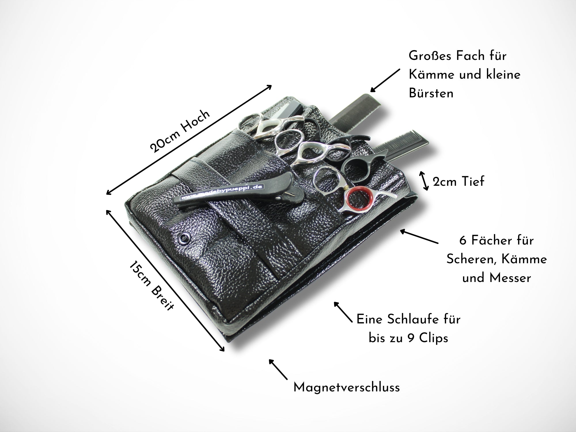 Kunstleder Friseur Werkzeugtasche Metallic Schwarz für Friseurscheren im Friseursalon