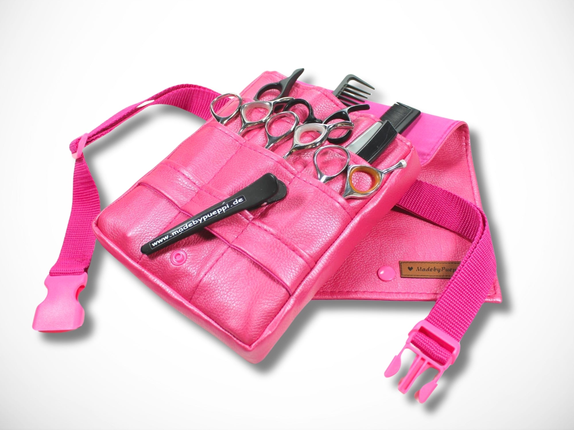 Pinke Kunstleder Friseurtasche für Friseurscheren im Friseursalon