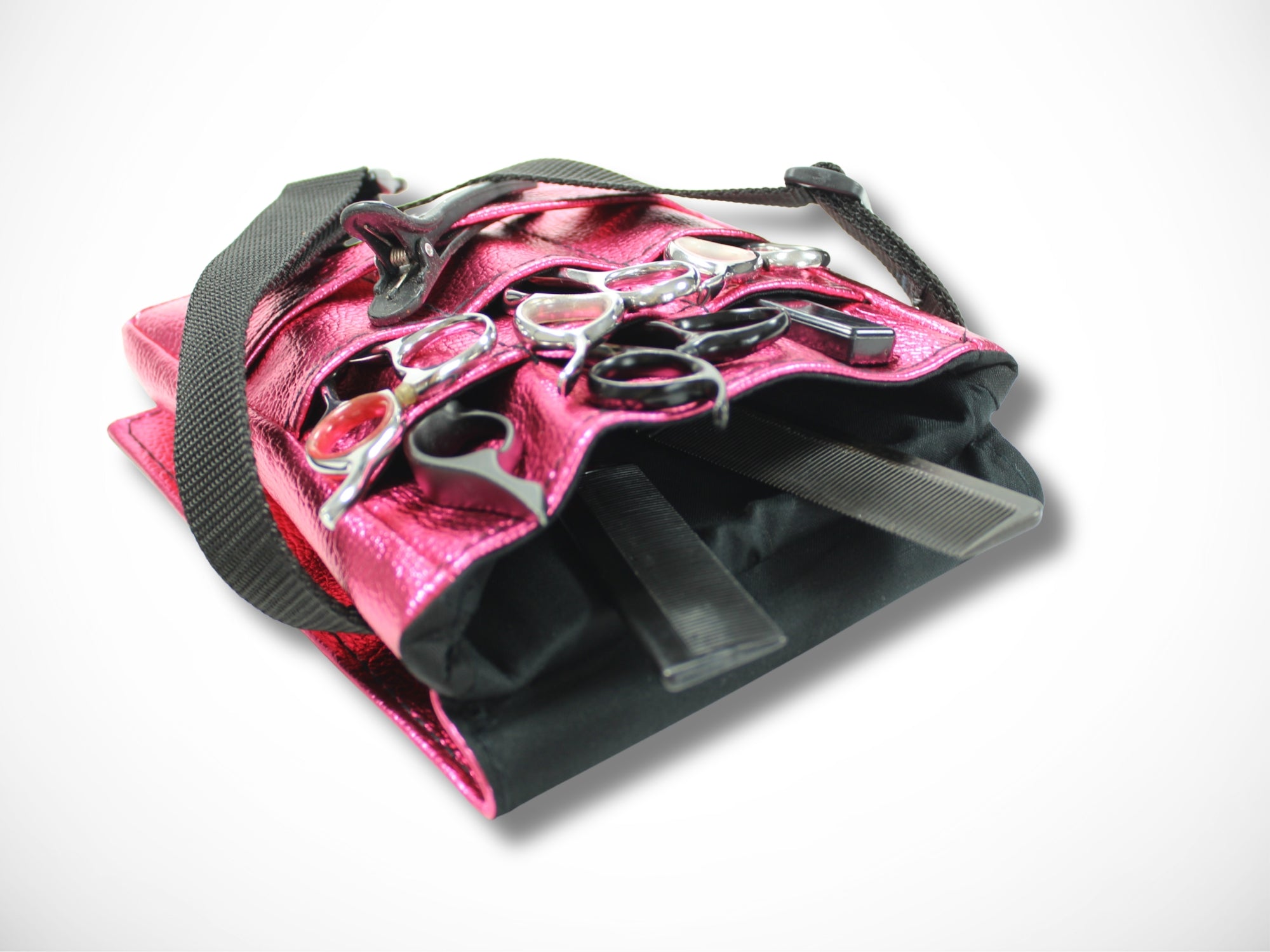Friseur Werkzeugtasche Kunstleder Metallic Pink für Friseurscheren im Friseursalon
