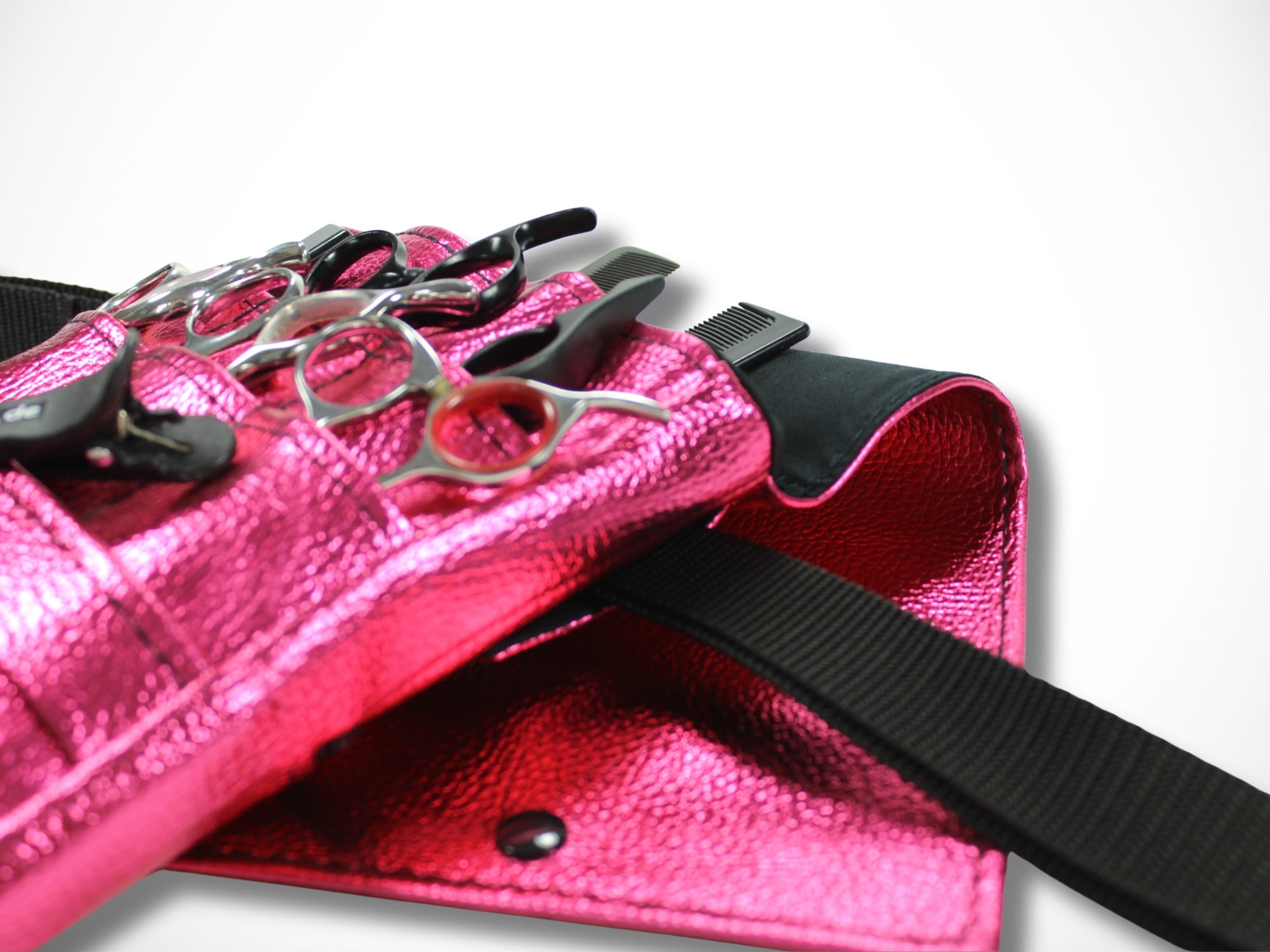 Friseur Werkzeugtasche Kunstleder Metallic Pink für Friseurscheren im Friseursalon