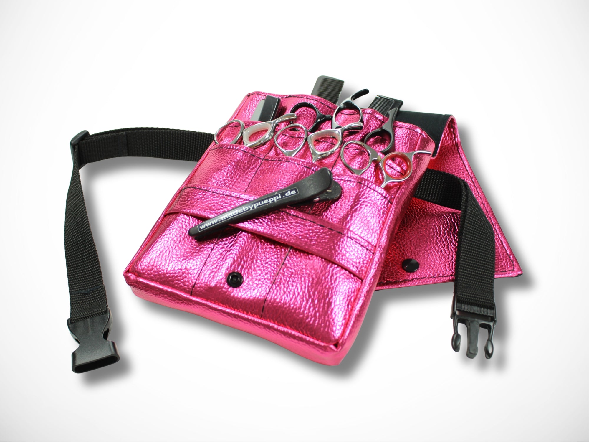 Friseur Werkzeugtasche Kunstleder Metallic Pink für Friseurscheren im Friseursalon