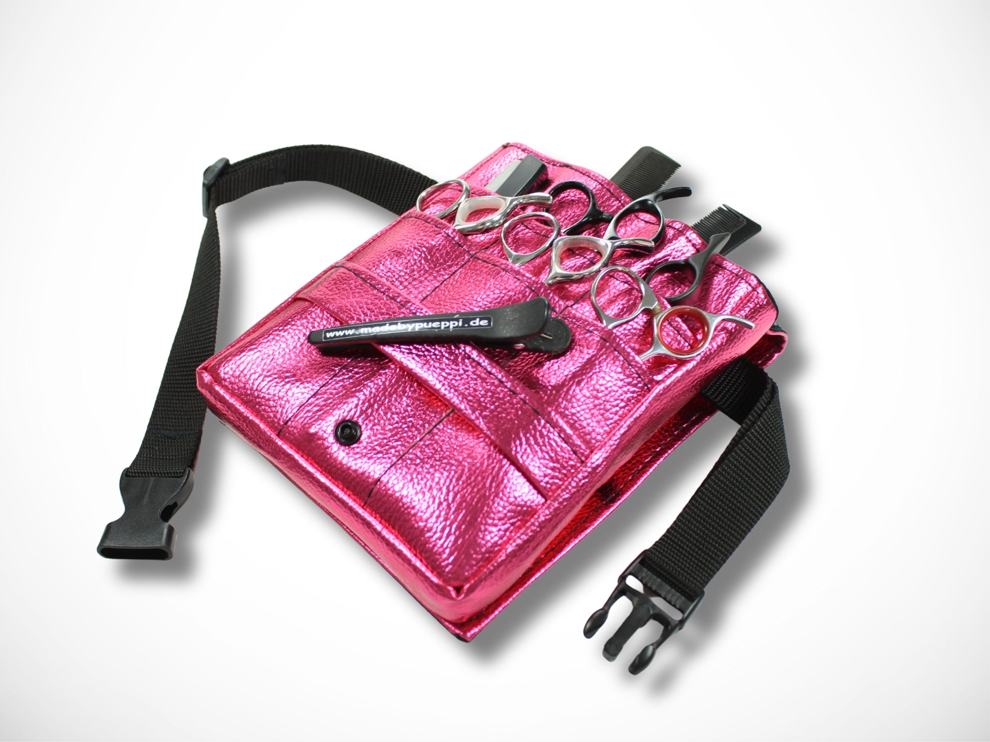 Friseur Werkzeugtasche Kunstleder Metallic Pink für Friseurscheren im Friseursalon
