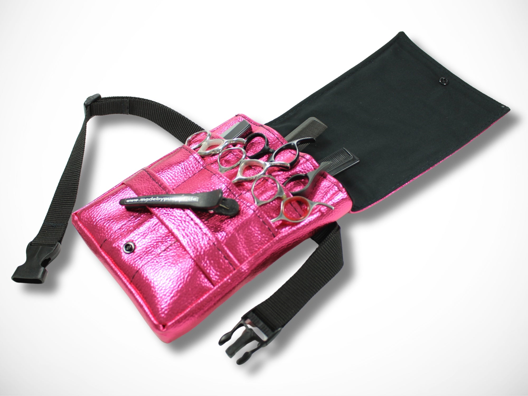 Friseur Werkzeugtasche Kunstleder Metallic Pink für Friseurscheren im Friseursalon