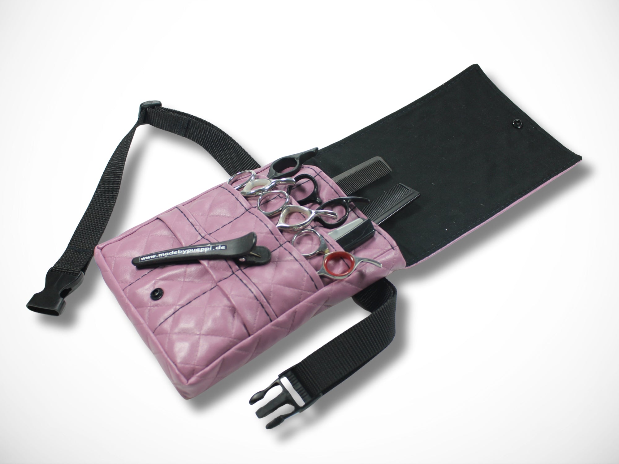 Friseur Werkzeugtasche aus gestepptem Kunstleder in Lila für Friseurin im Friseursalon