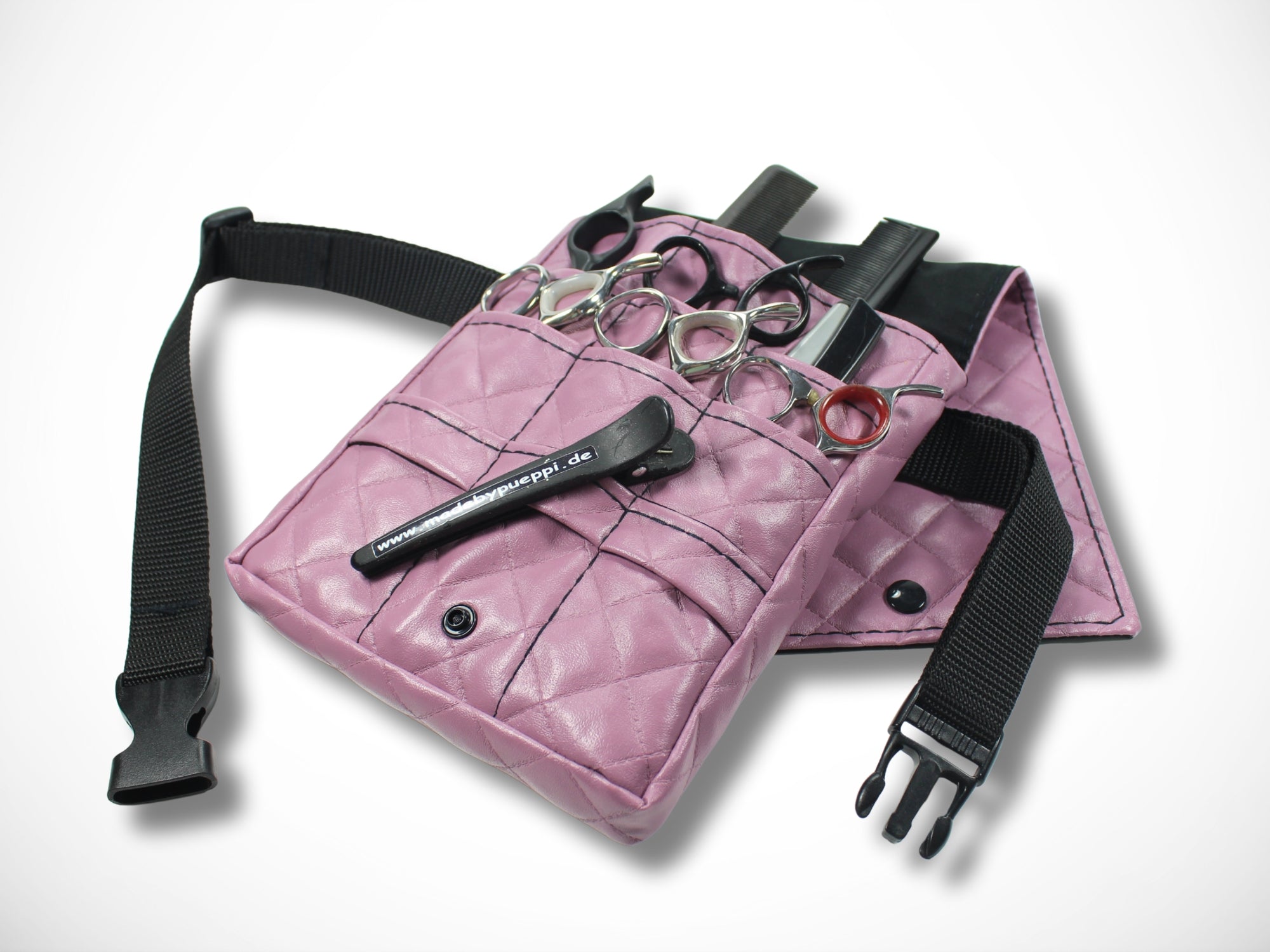 Friseur Werkzeugtasche aus gestepptem Kunstleder in Lila für Friseurin im Friseursalon