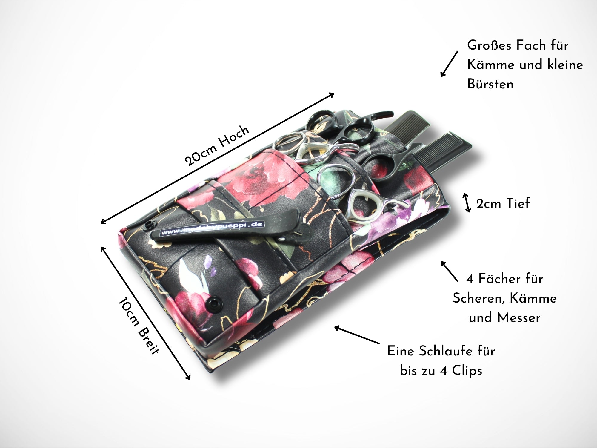 Kleine Blumen Friseurtasche aus Kunstleder für Friseurscheren und Friseurwerkzeug im Friseursalon