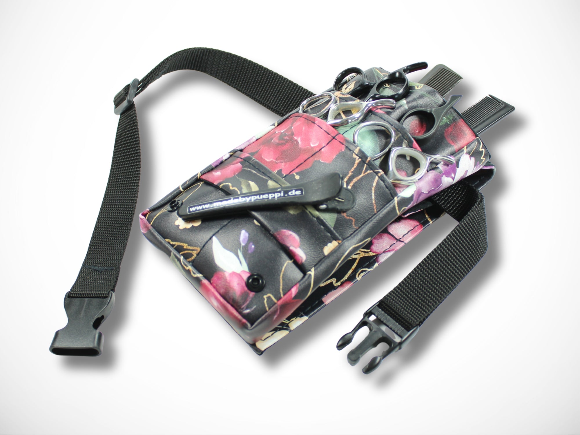 Kleine Blumen Friseurtasche aus Kunstleder für Friseurscheren und Friseurwerkzeug im Friseursalon