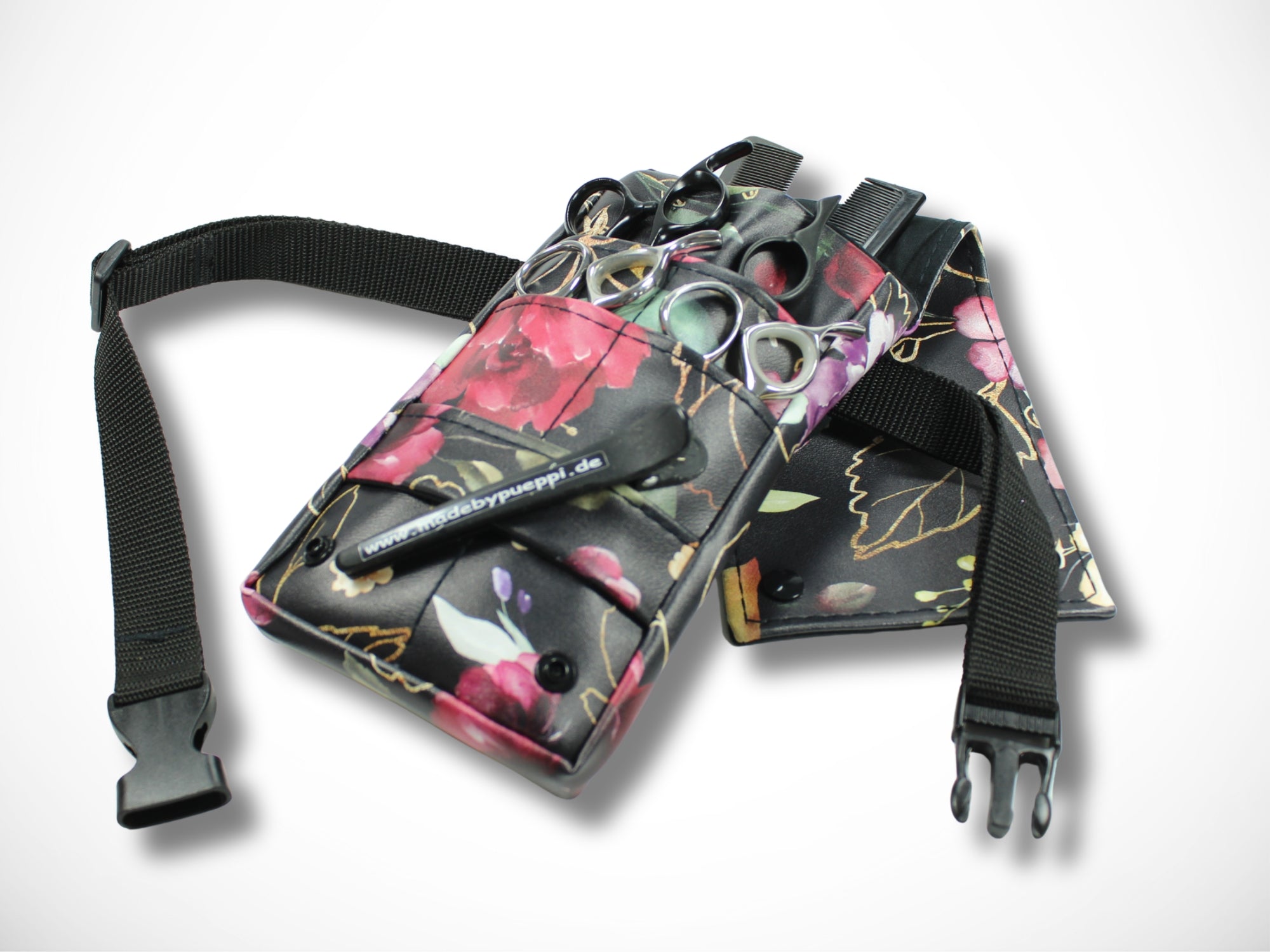 Kleine Blumen Friseurtasche aus Kunstleder für Friseurscheren und Friseurwerkzeug im Friseursalon