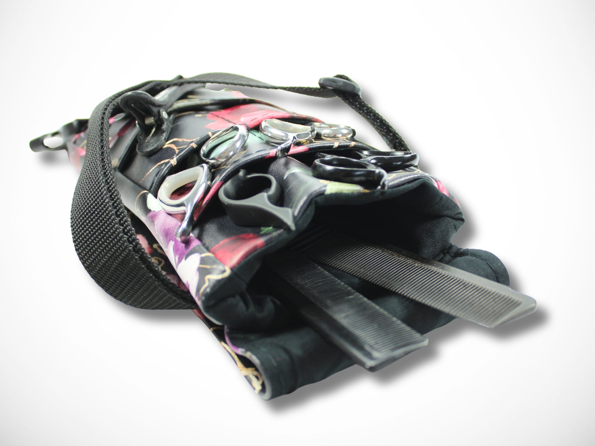 Kleine Blumen Friseurtasche aus Kunstleder für Friseurscheren und Friseurwerkzeug im Friseursalon