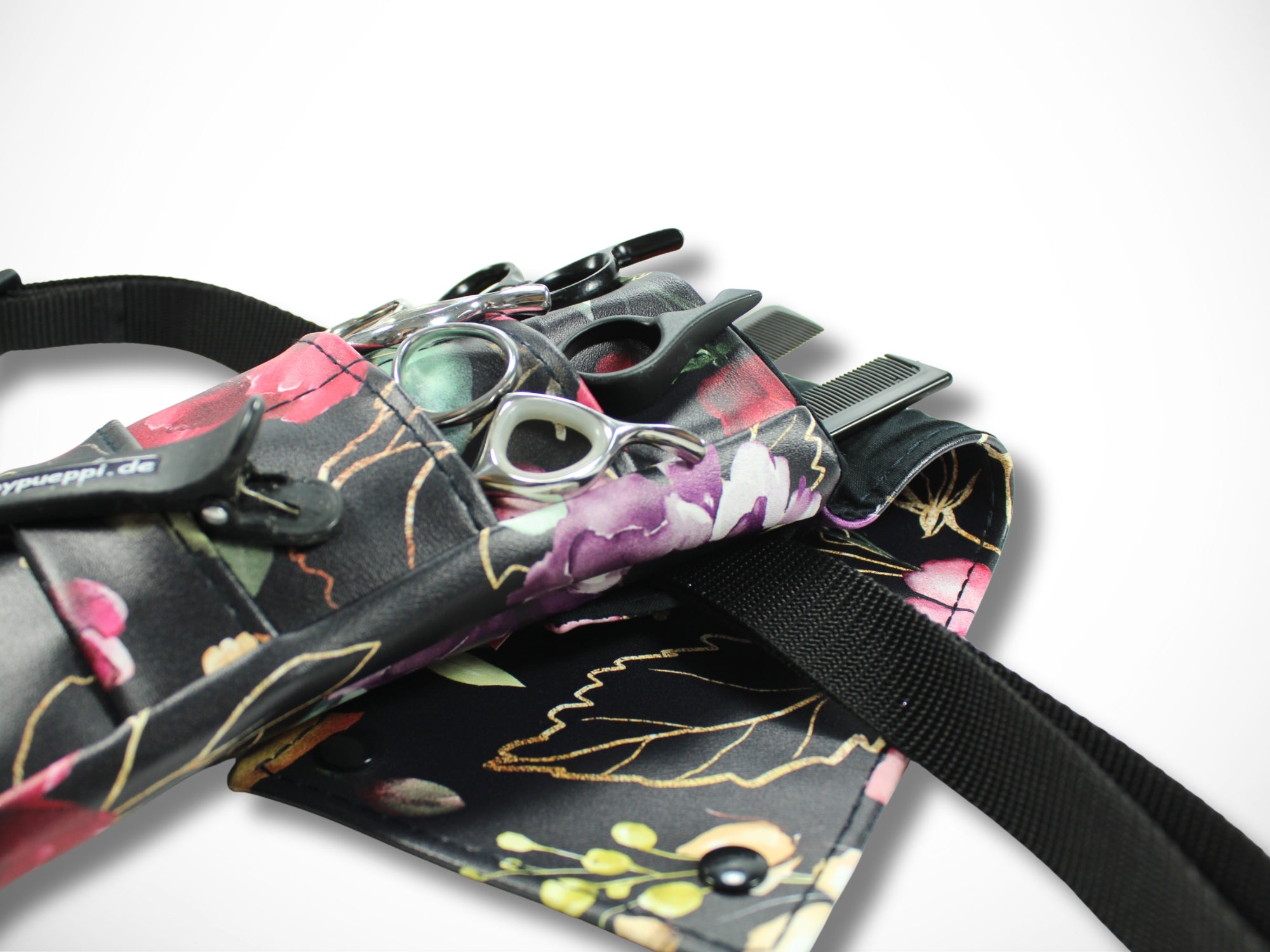 Kleine Blumen Friseurtasche aus Kunstleder für Friseurscheren und Friseurwerkzeug im Friseursalon