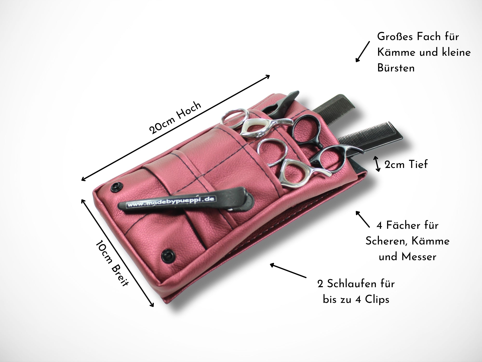 Kleine Friseur Werkzeugtasche aus Kunstleder in Bordeaux für Friseurscheren im Friseursalon