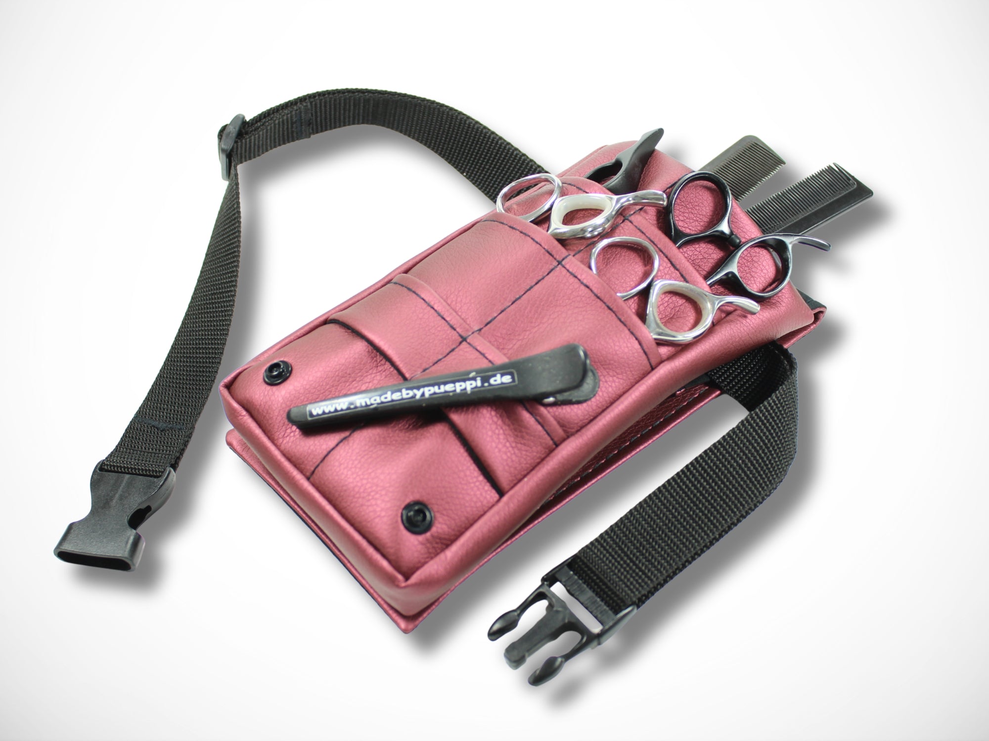 Kleine Friseur Werkzeugtasche aus Kunstleder in Bordeaux für Friseurscheren im Friseursalon