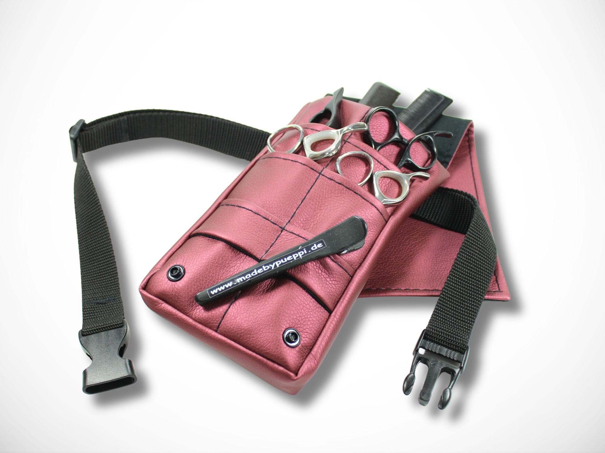 Kleine Friseur Werkzeugtasche aus Kunstleder in Bordeaux für Friseurscheren im Friseursalon