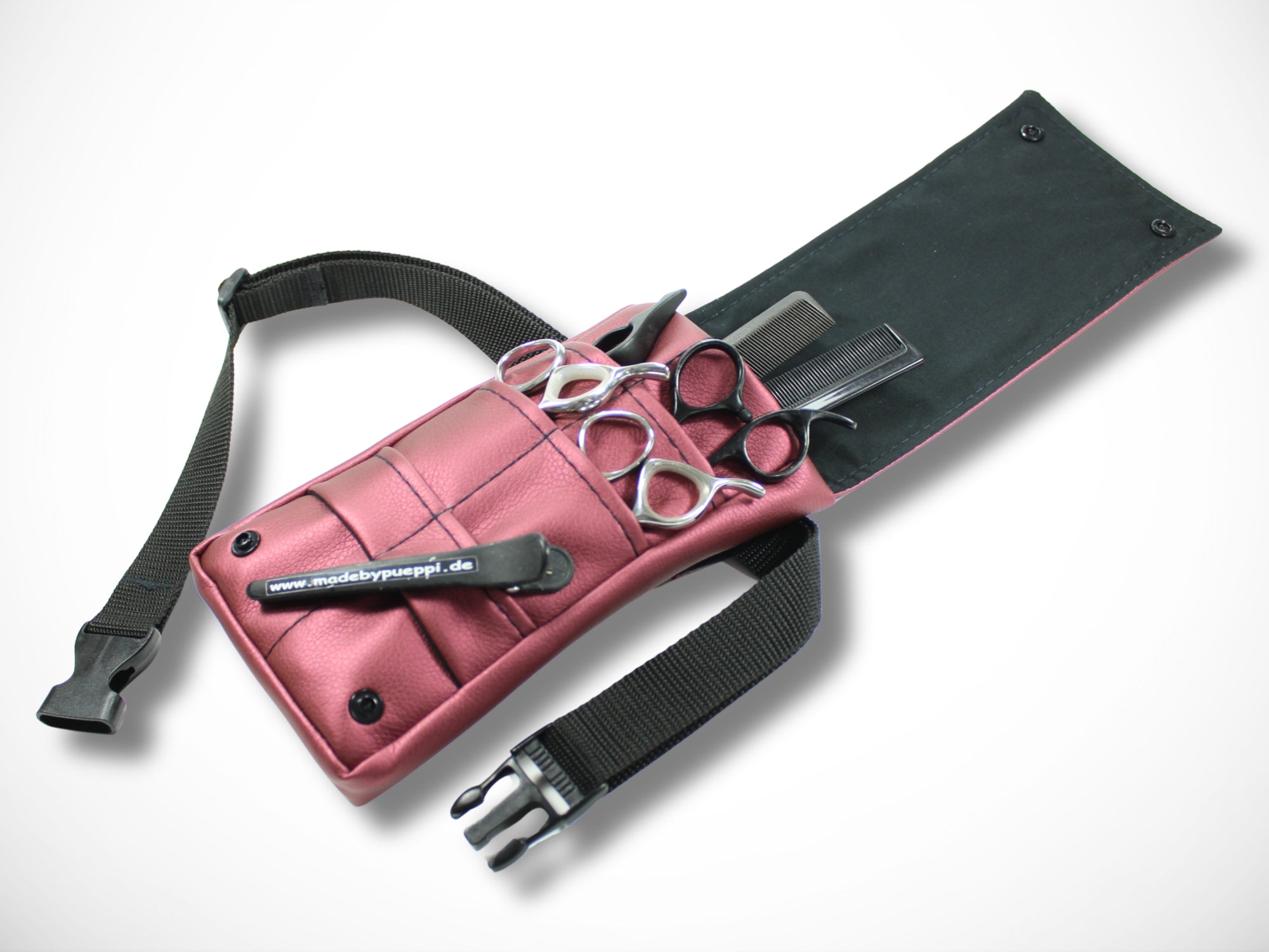 Kleine Friseur Werkzeugtasche aus Kunstleder in Bordeaux für Friseurscheren im Friseursalon