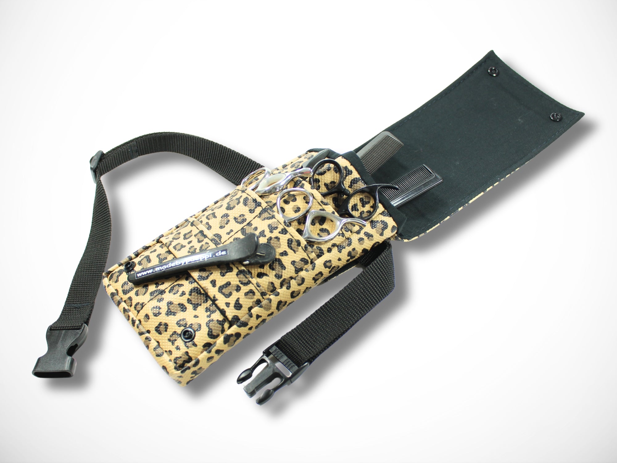 Kleine Friseur Werkzeugtasche im Leopard Design für Friseurscheren und Friseurwerkzeug im Friseursalon