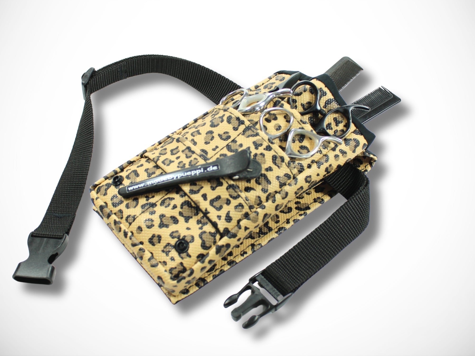Kleine Friseur Werkzeugtasche im Leopard Design für Friseurscheren und Friseurwerkzeug im Friseursalon
