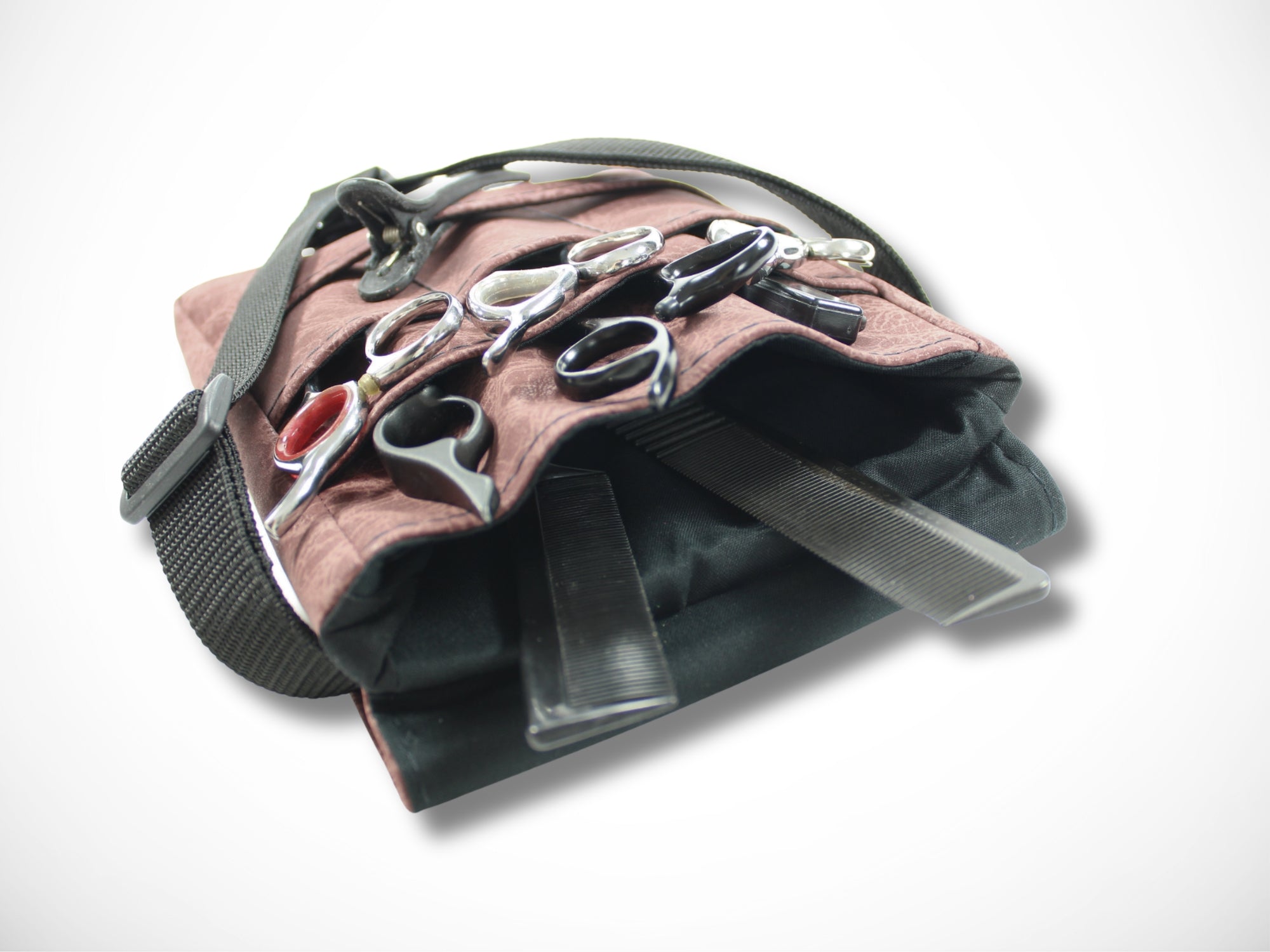 Kunstleder Friseur Scherentasche Animal Print Bordeaux Rot für Friseurwerkzeug im Friseursalon