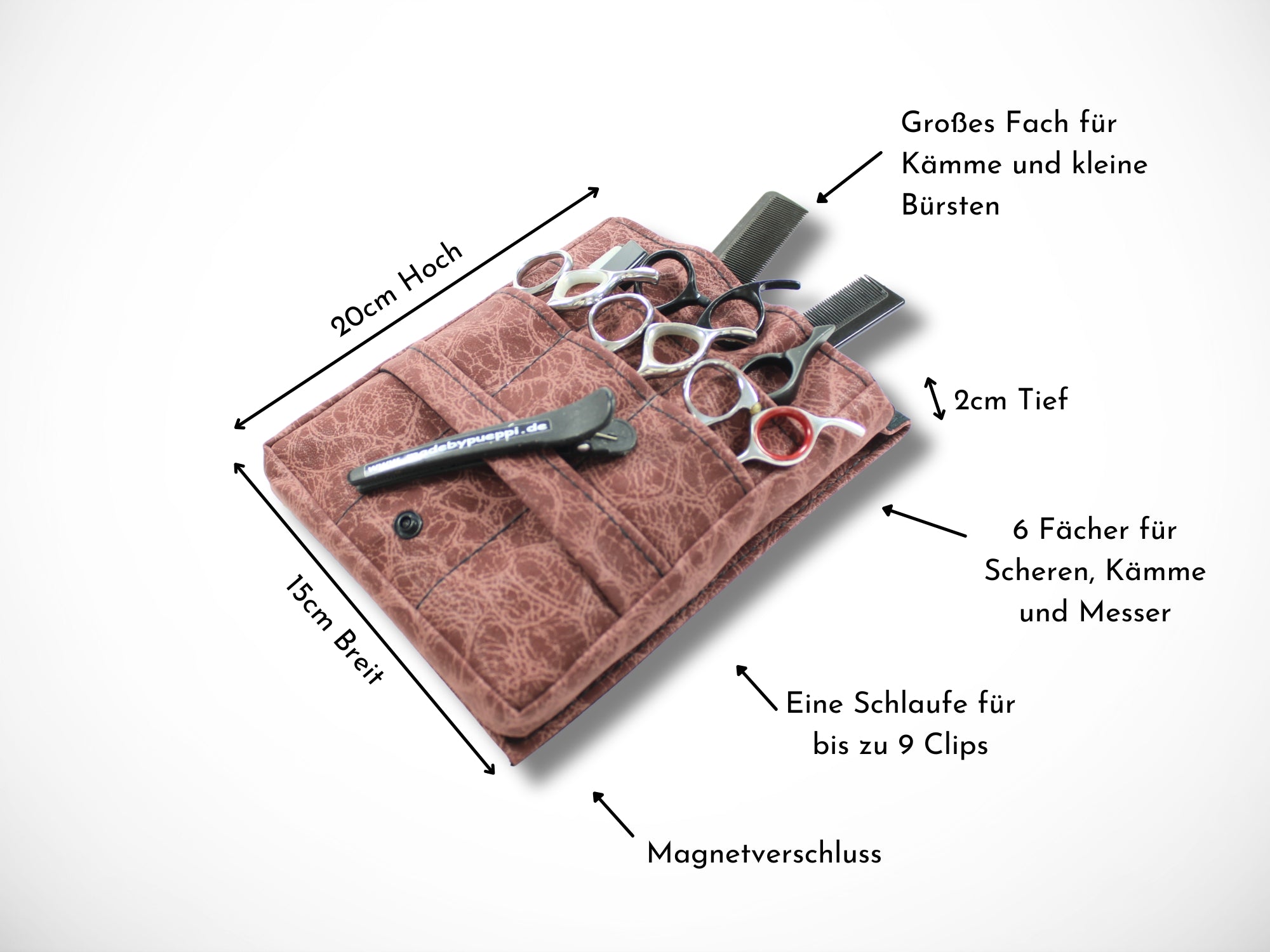 Kunstleder Friseur Scherentasche Animal Print Bordeaux Rot für Friseurwerkzeug im Friseursalon