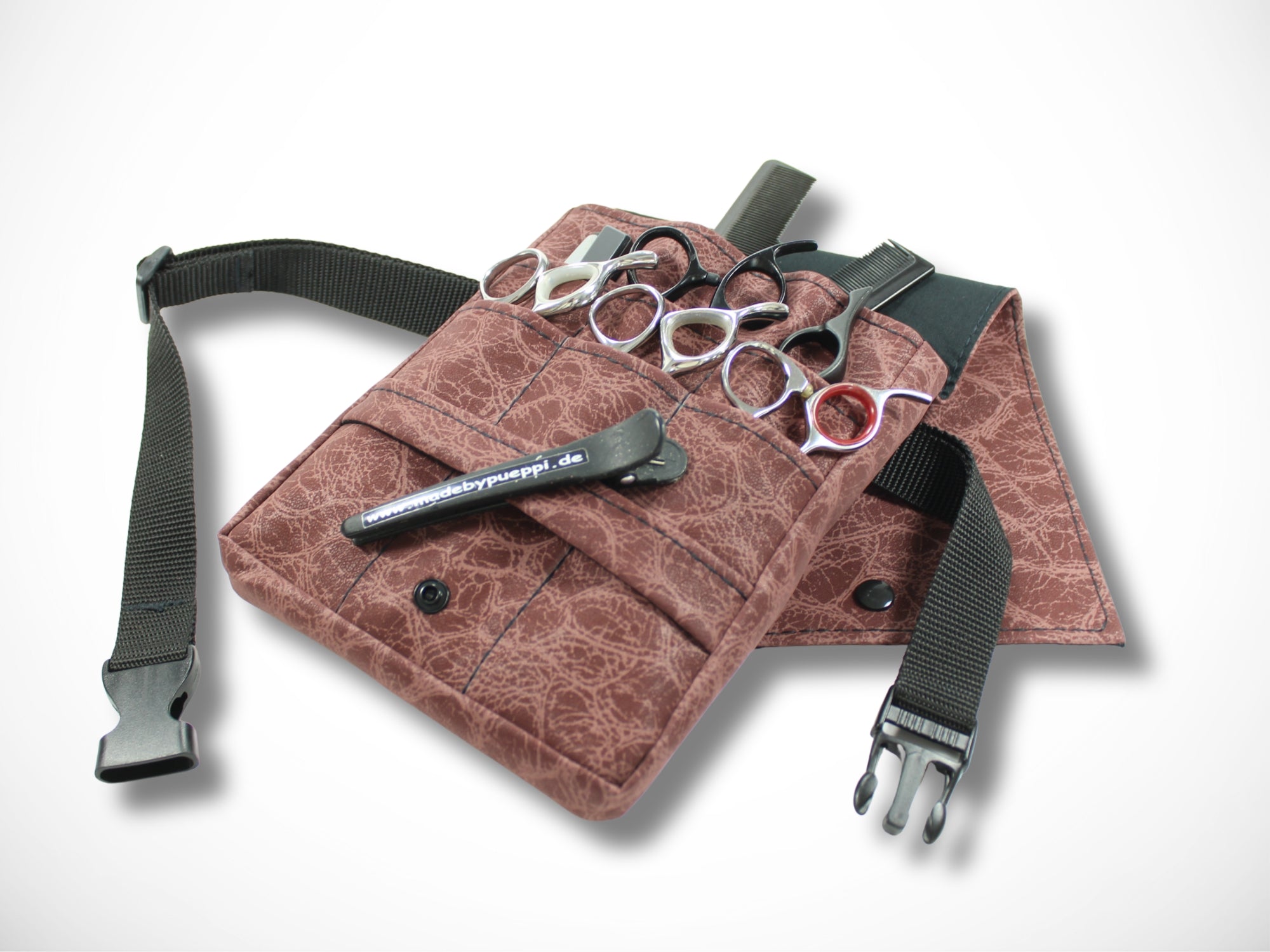 Kunstleder Friseur Scherentasche Animal Print Bordeaux Rot für Friseurwerkzeug im Friseursalon