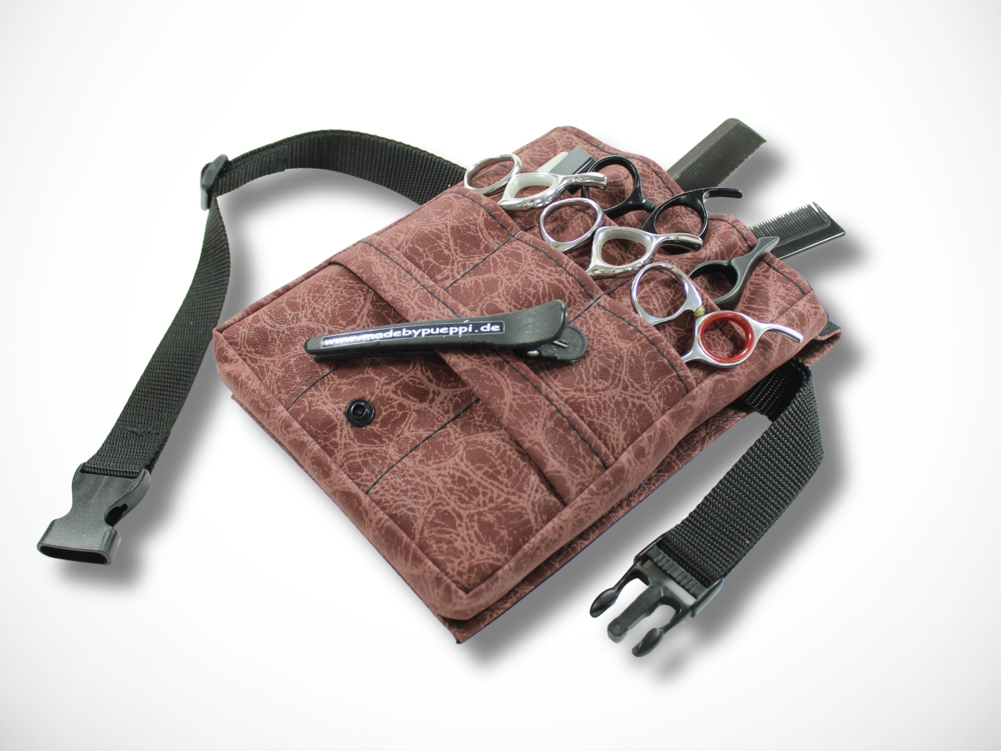 Kunstleder Friseur Scherentasche Animal Print Bordeaux Rot für Friseurwerkzeug im Friseursalon