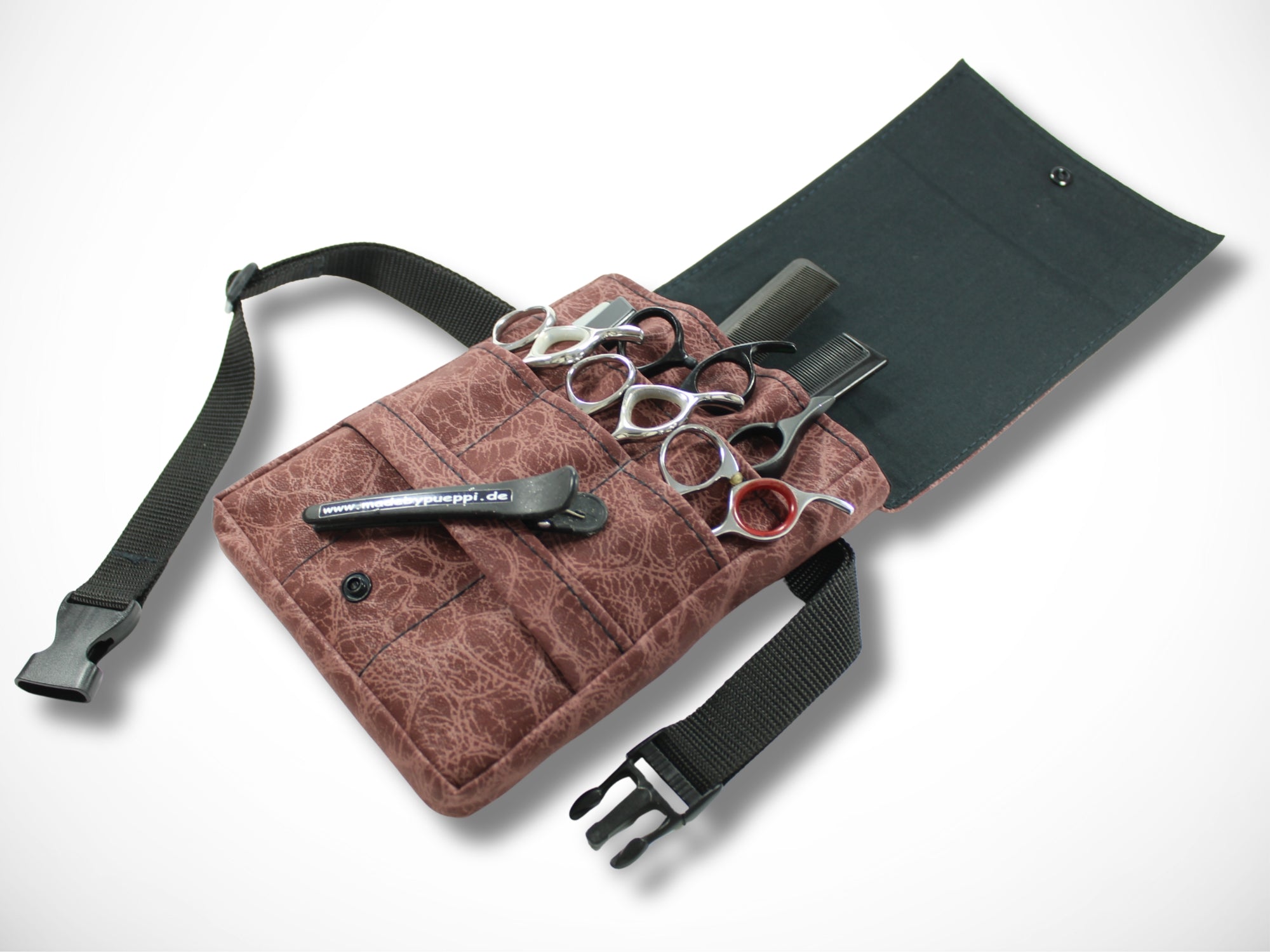 Kunstleder Friseur Scherentasche Animal Print Bordeaux Rot für Friseurwerkzeug im Friseursalon