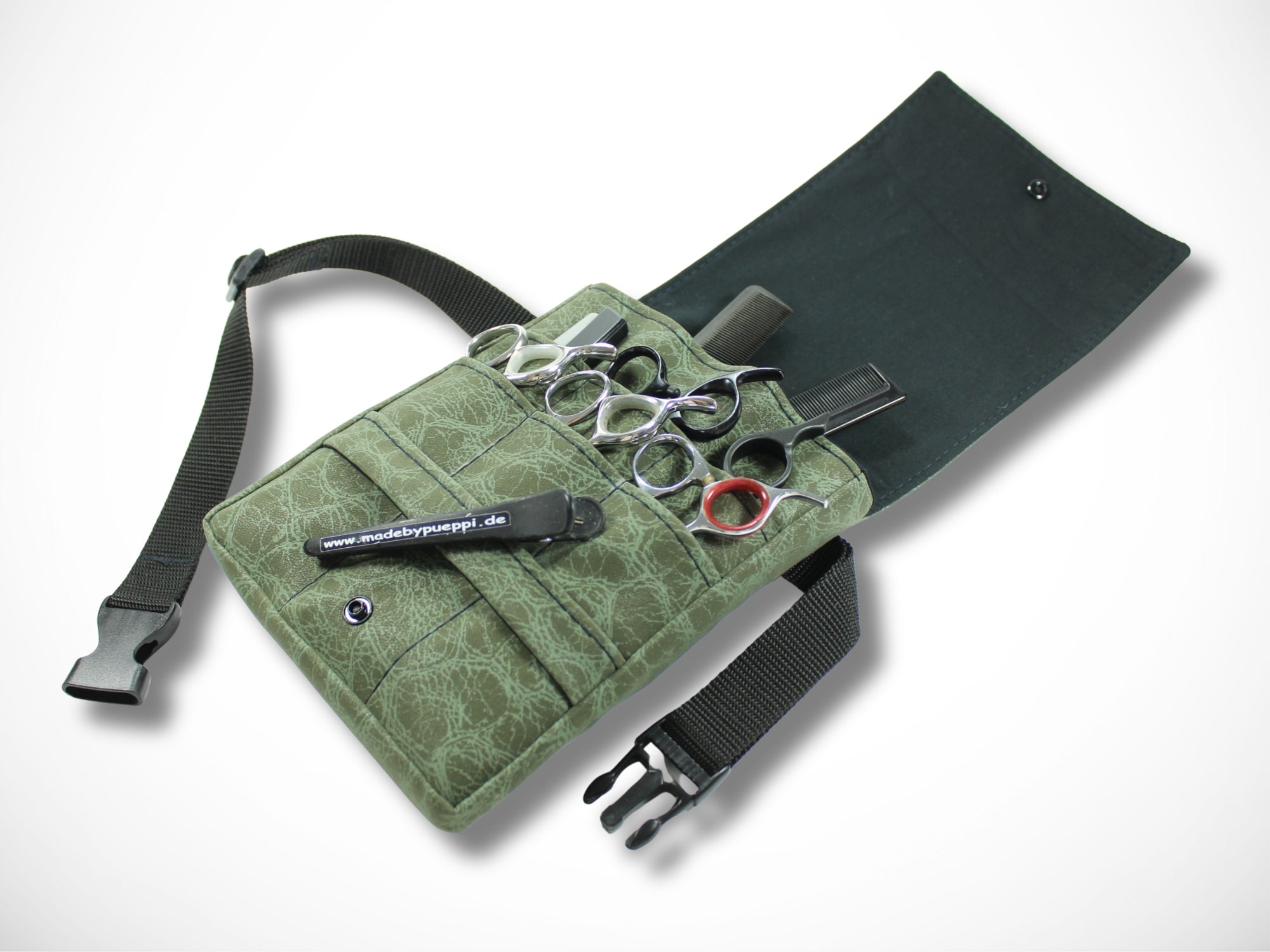 Kunstleder Friseur Werkzeugtasche im Animal Print Grün für Friseurscheren im Friseursalon