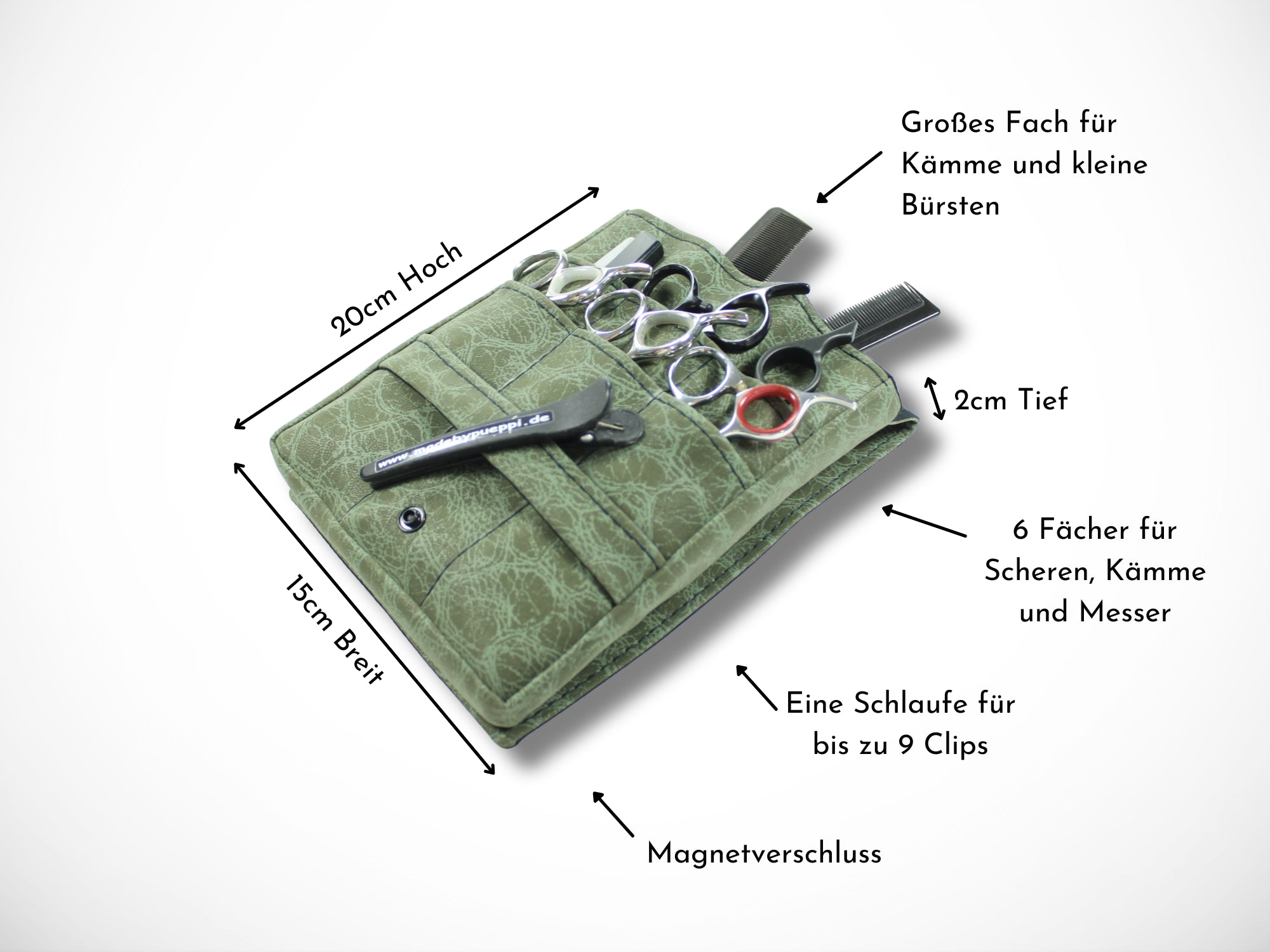 Kunstleder Friseur Werkzeugtasche im Animal Print Grün für Friseurscheren im Friseursalon