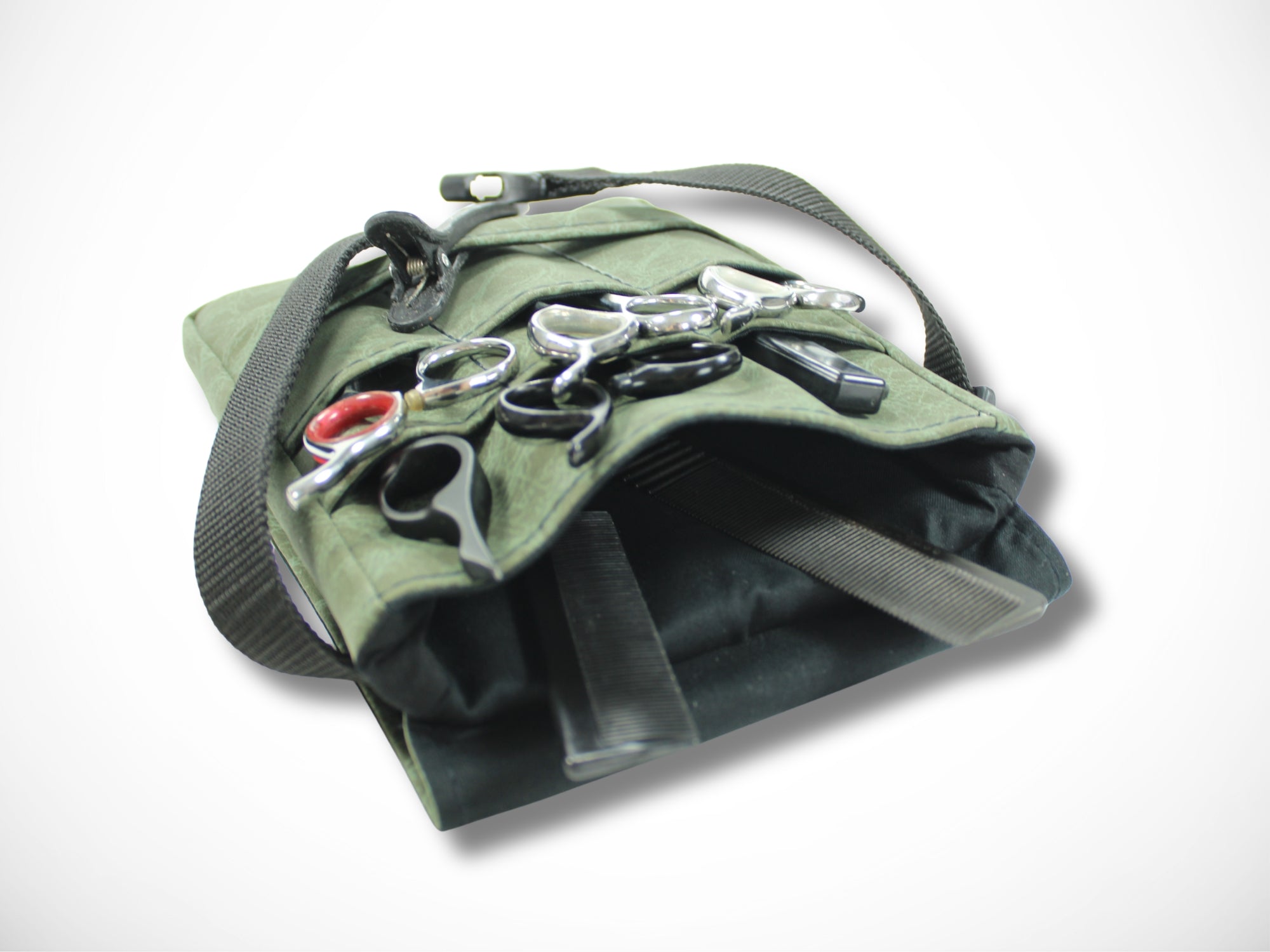 Kunstleder Friseur Werkzeugtasche im Animal Print Grün für Friseurscheren im Friseursalon