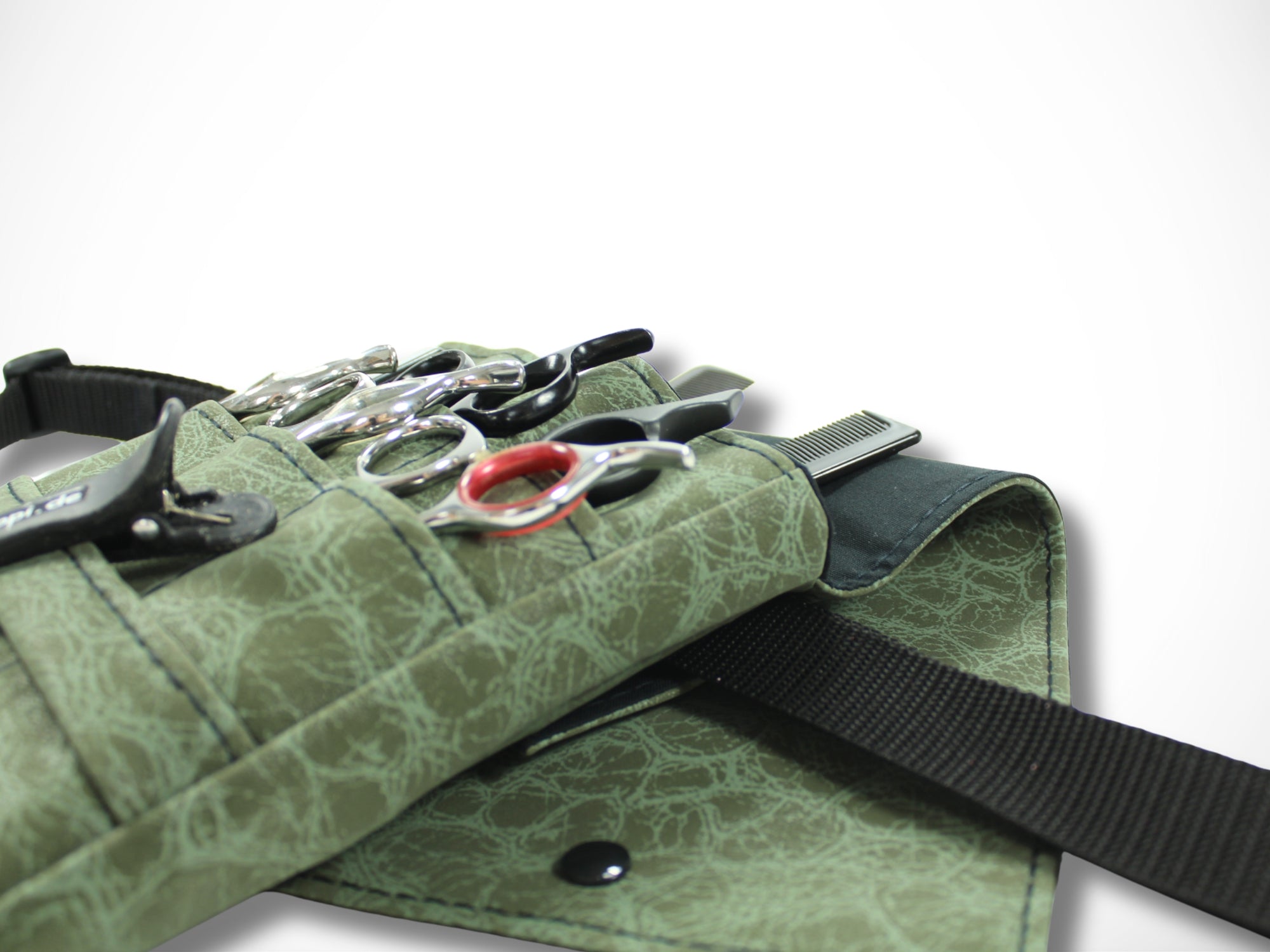 Kunstleder Friseur Werkzeugtasche im Animal Print Grün für Friseurscheren im Friseursalon