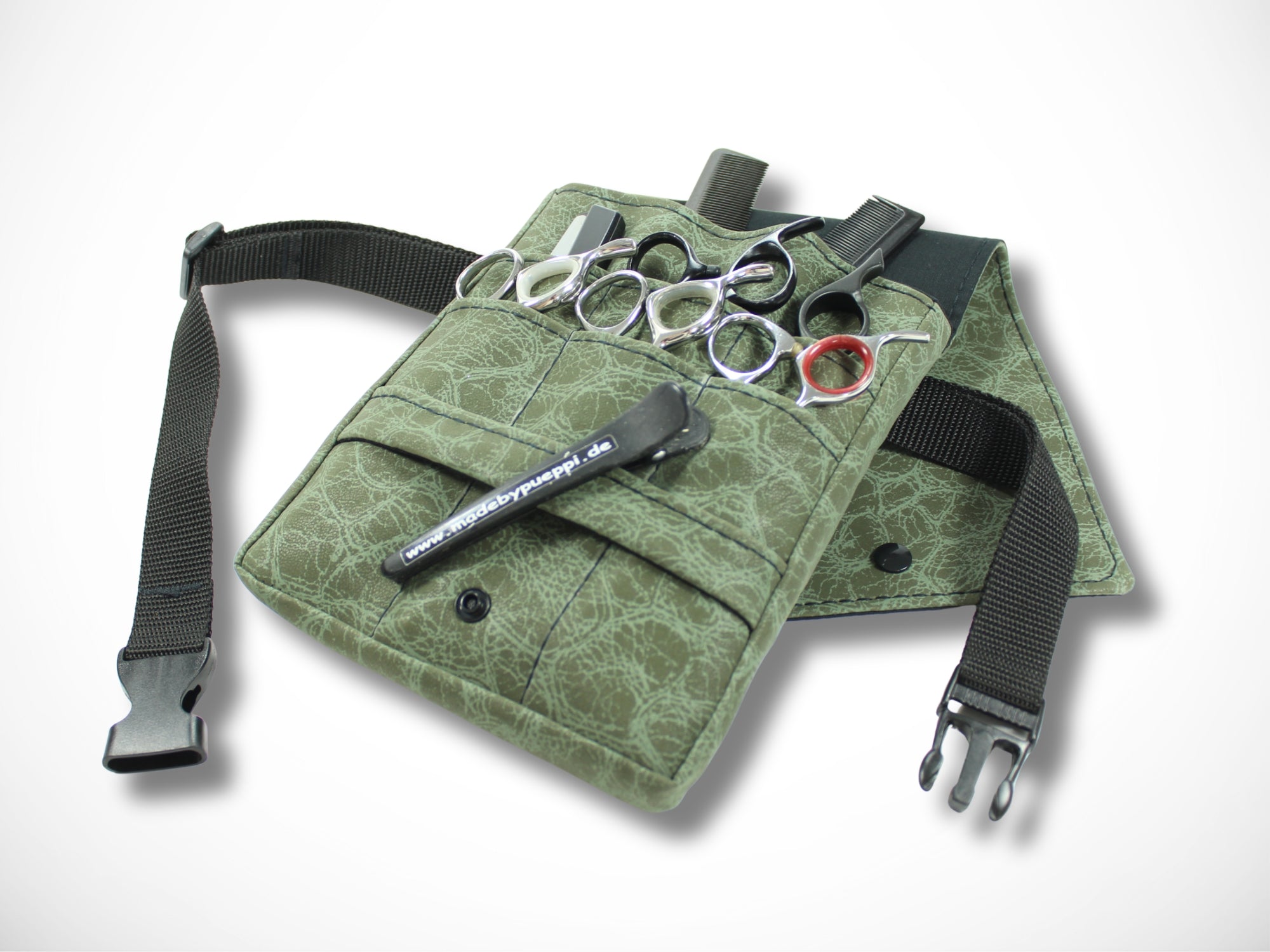 Kunstleder Friseur Werkzeugtasche im Animal Print Grün für Friseurscheren im Friseursalon