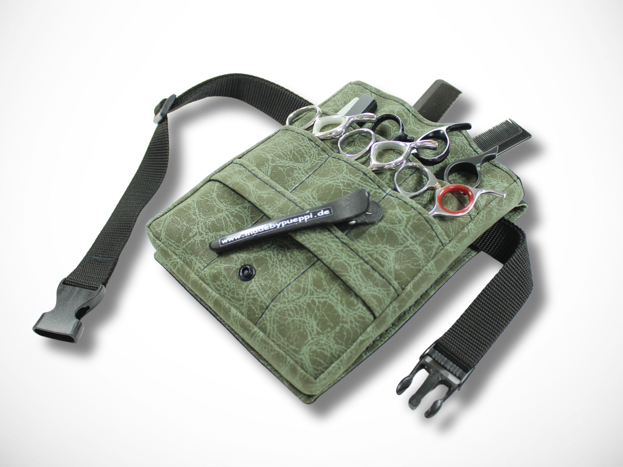 Kunstleder Friseur Werkzeugtasche im Animal Print Grün für Friseurscheren im Friseursalon