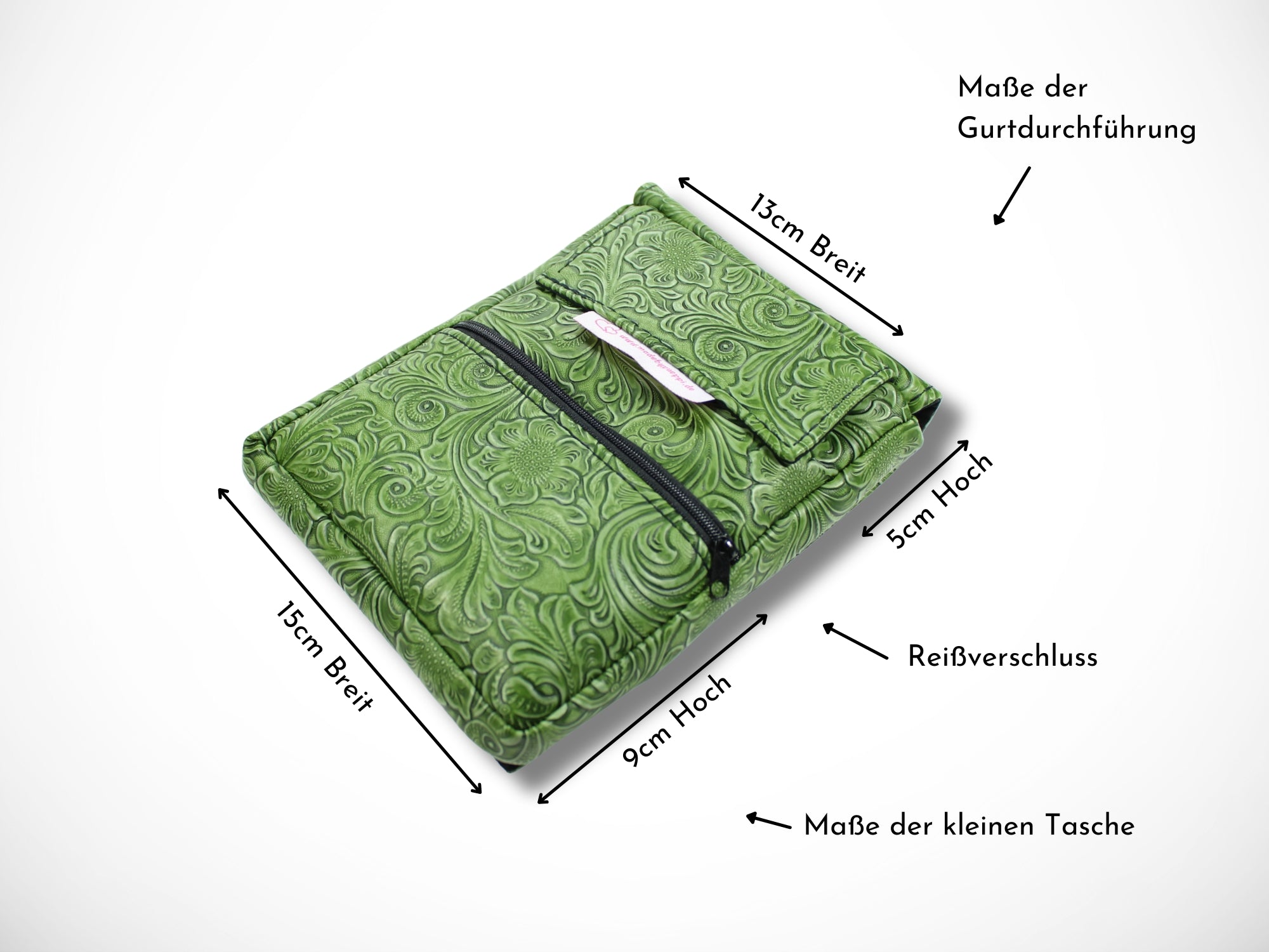 Kunstleder Scherentasche für Friseurin mit geprägten Blumen in grün für Friseurscheren im Friseursalon