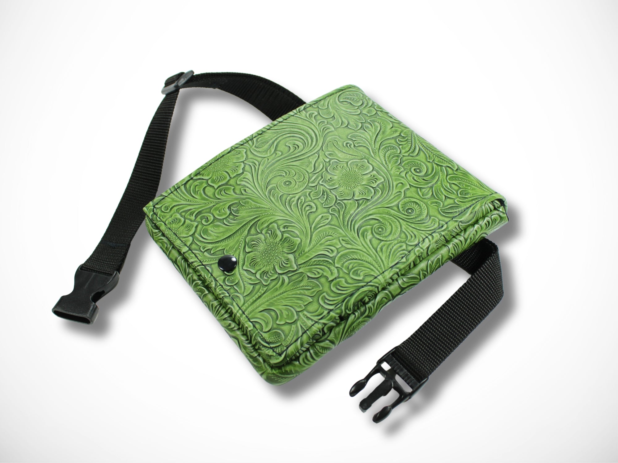 Kunstleder Scherentasche für Friseurin mit geprägten Blumen in grün für Friseurscheren im Friseursalon
