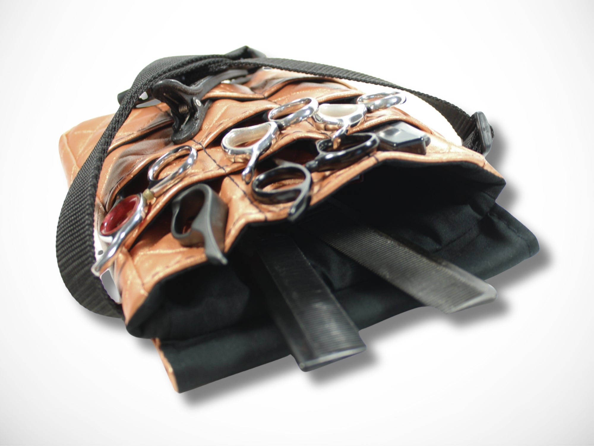 Friseurwerkzeugtasche aus gestepptem Kunstleder in Kupfer für Friseurscheren Friseurgürteltasche im Friseursalon